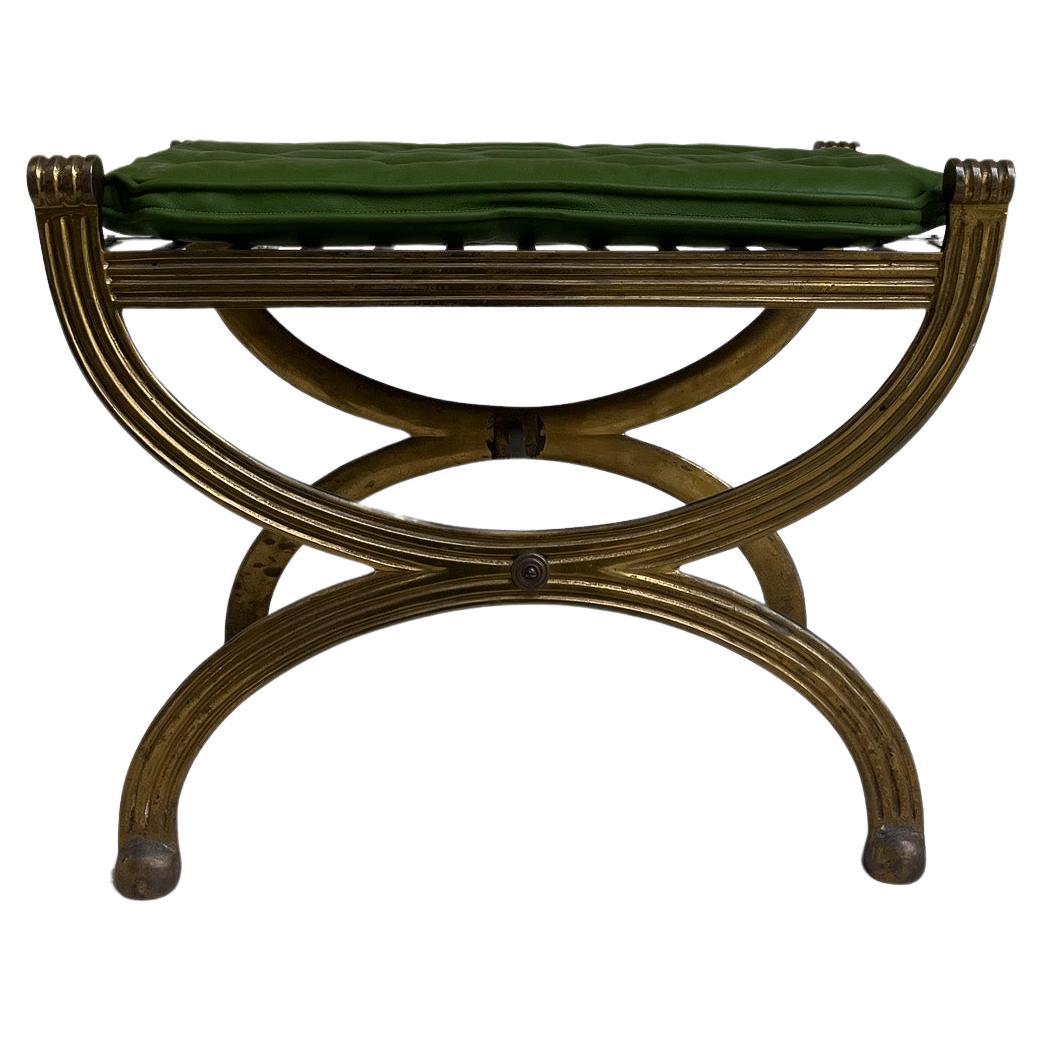 Diamond Tufted Kelly Green Leather and Mahogany Bench at 1stDibs