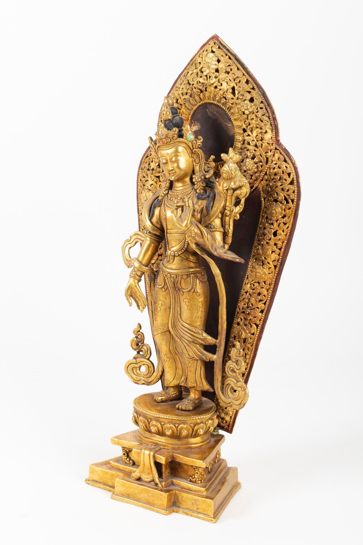 Golden Bronze Buddhist Divinity, Tibet, Middle of the 20th Century 6