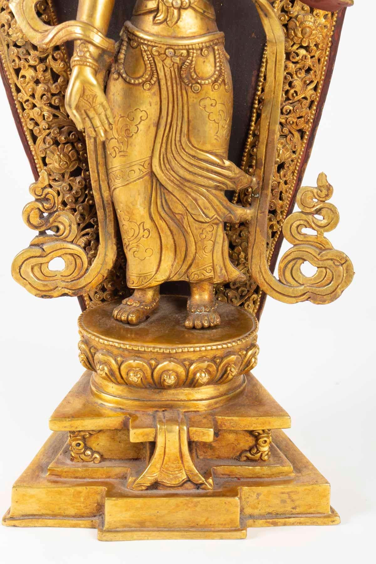 Chinese Export Golden Bronze Buddhist Divinity, Tibet, Middle of the 20th Century