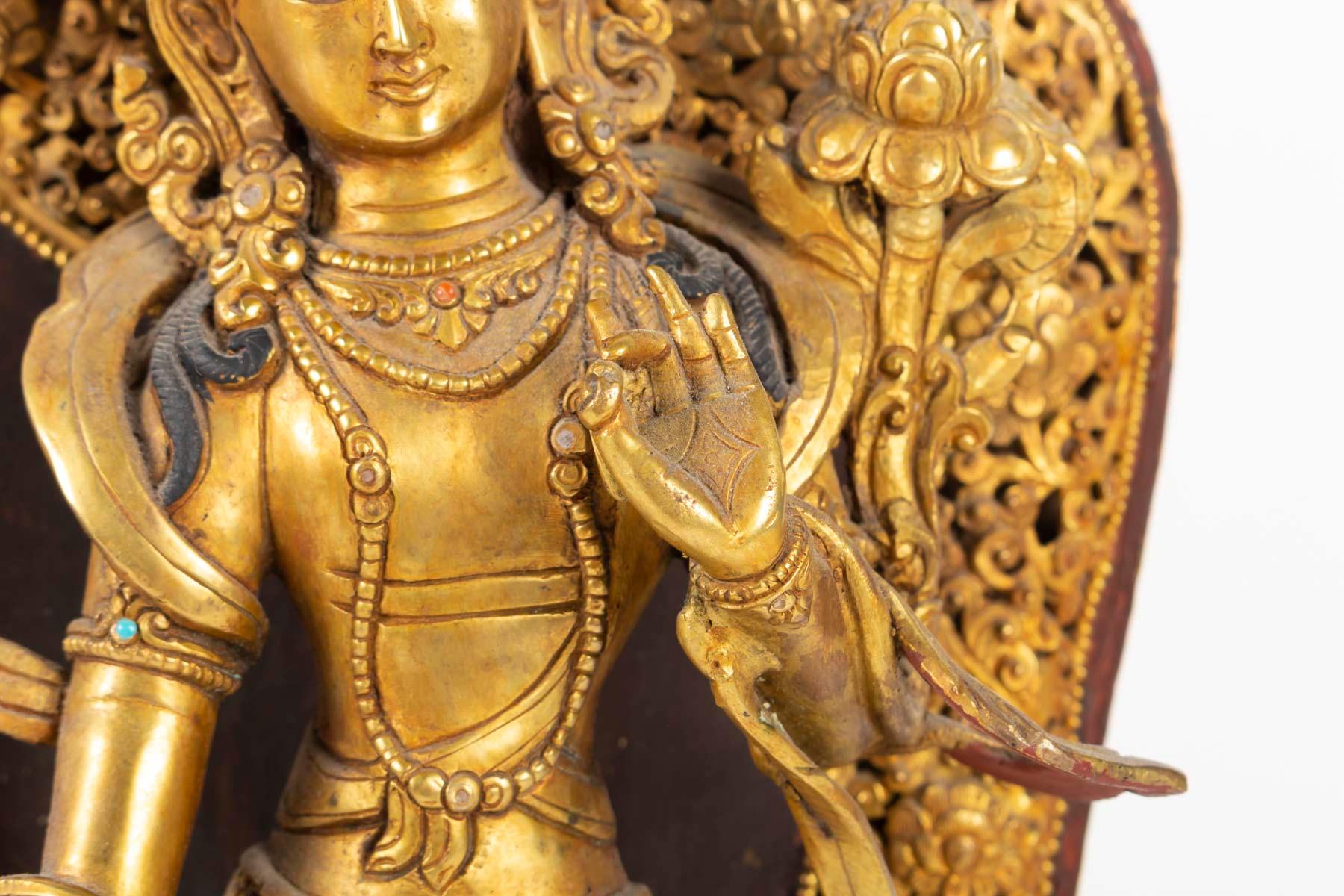 Gilt Golden Bronze Buddhist Divinity, Tibet, Middle of the 20th Century