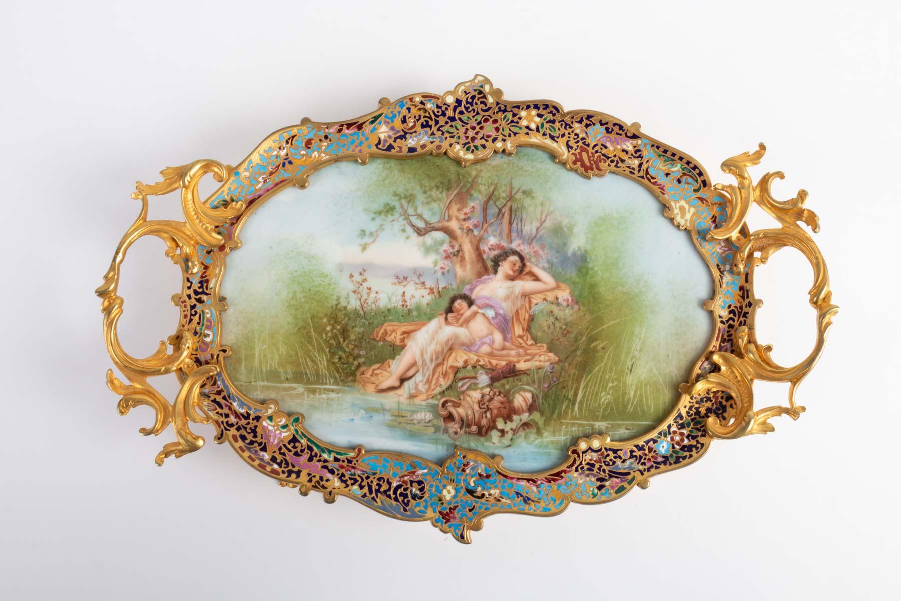 Napoleon III  Golden Bronze Cup, Porcelain and Cloisonné, 19th Century