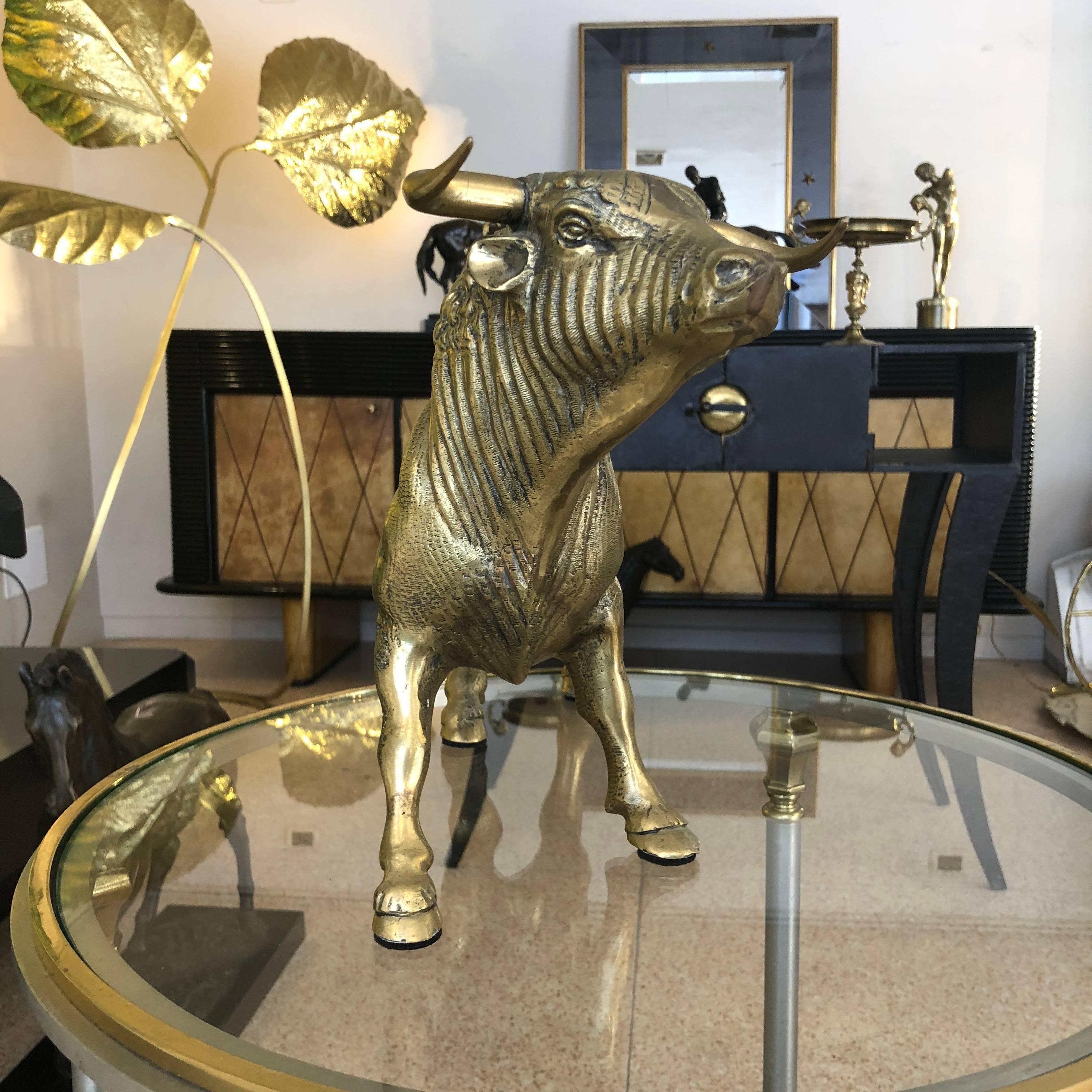 Golden Bronze Decorative Animal Bull Sculpture, France, 1930 5