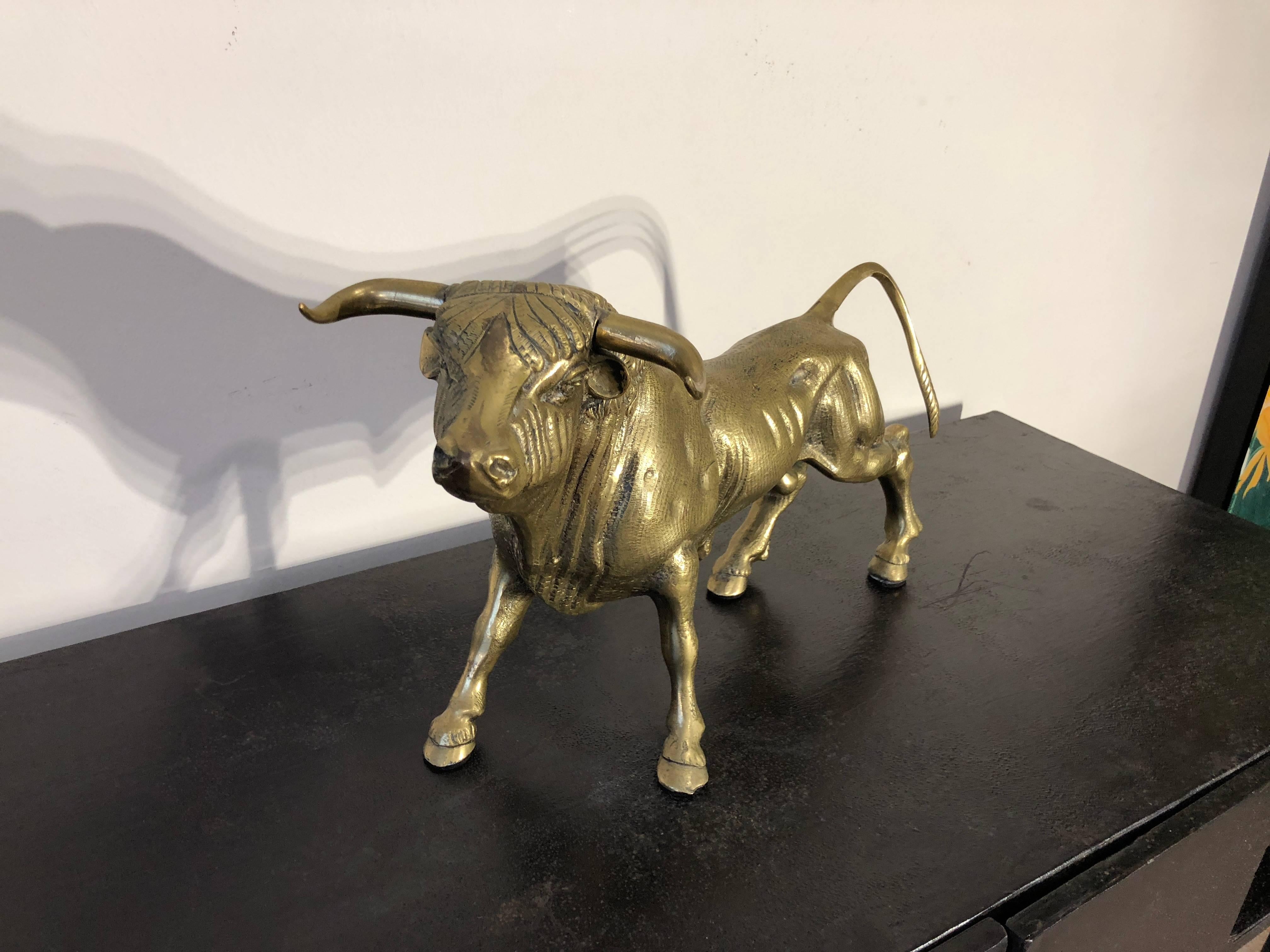 Art Deco Golden Bronze Decorative Animal Bull Sculpture, France, 1930