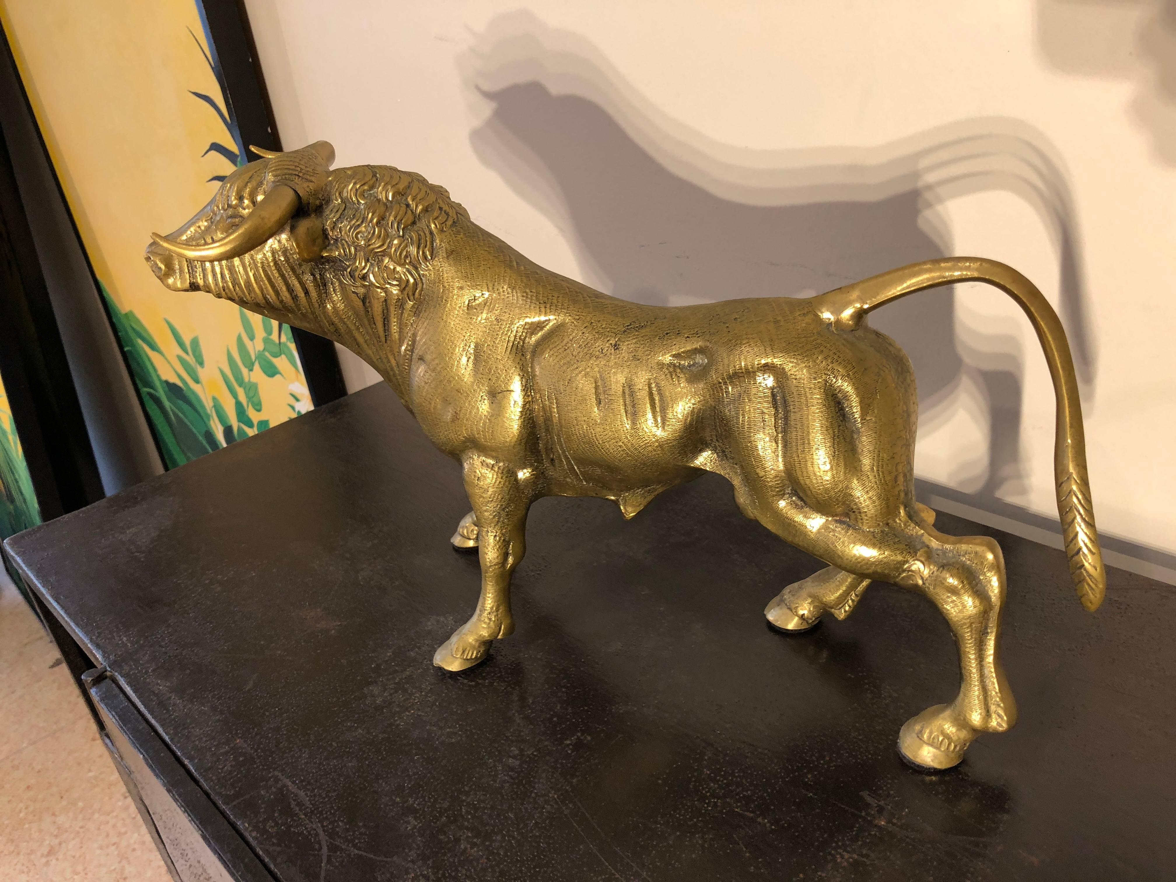 French Golden Bronze Decorative Animal Bull Sculpture, France, 1930