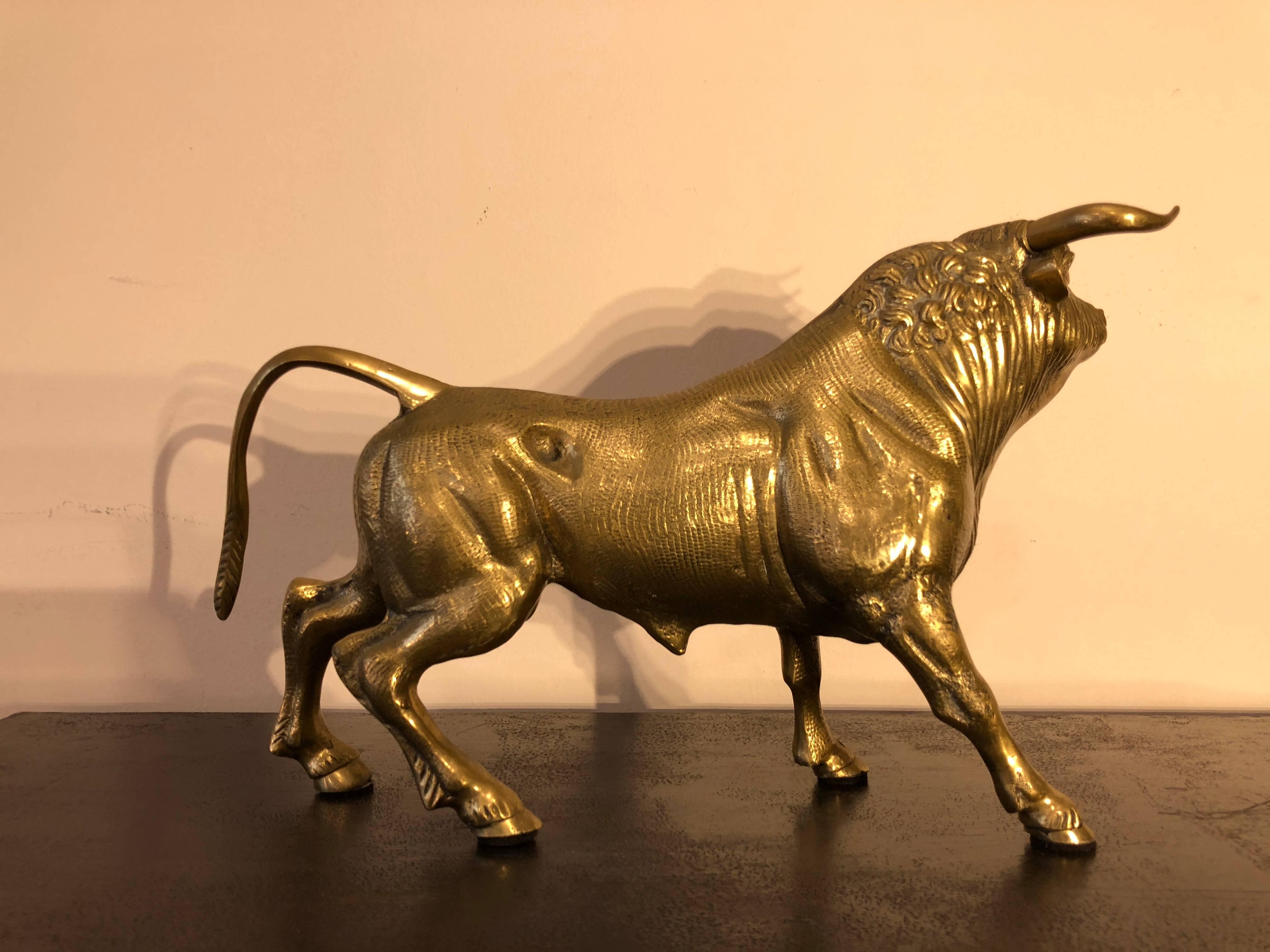 Mid-20th Century Golden Bronze Decorative Animal Bull Sculpture, France, 1930
