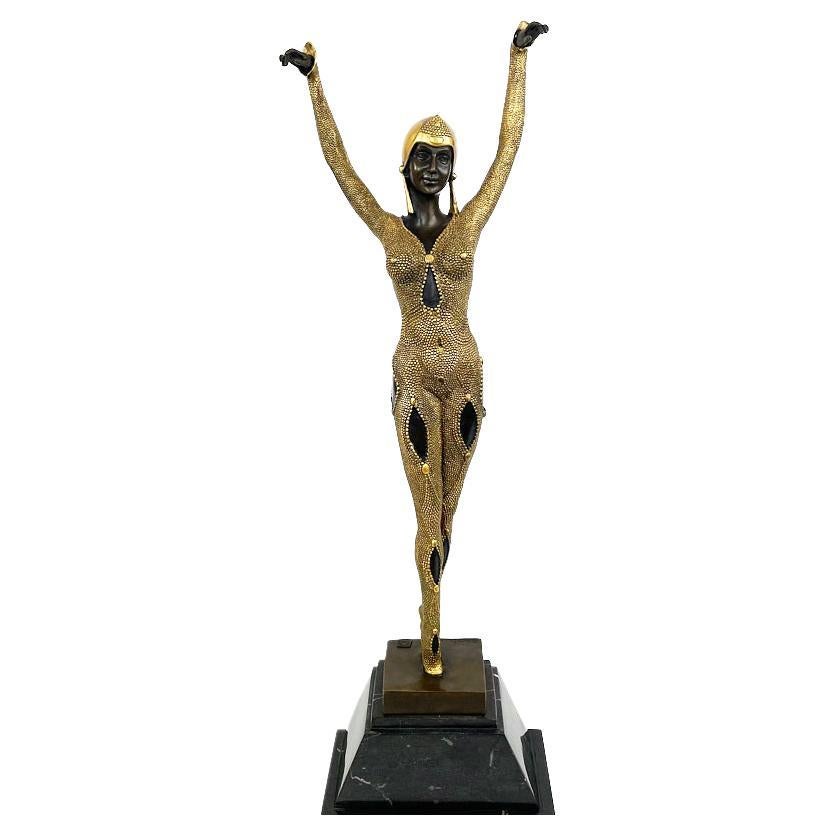 Golden Bronze Sculpture, Dancer "Dourga" by D.H. Chiparus