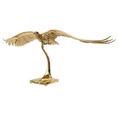 Vintage Golden Bronze Sculpture of a Flying Eagle Signed Piece by J. Duval-Brasseur