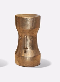 Stool or Side table in Bronze with Stylized Face Signed by Dalo