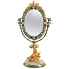 Antique Golden Bronze Table Mirror, Onyx Partitioned and Base, Napoleon III Period