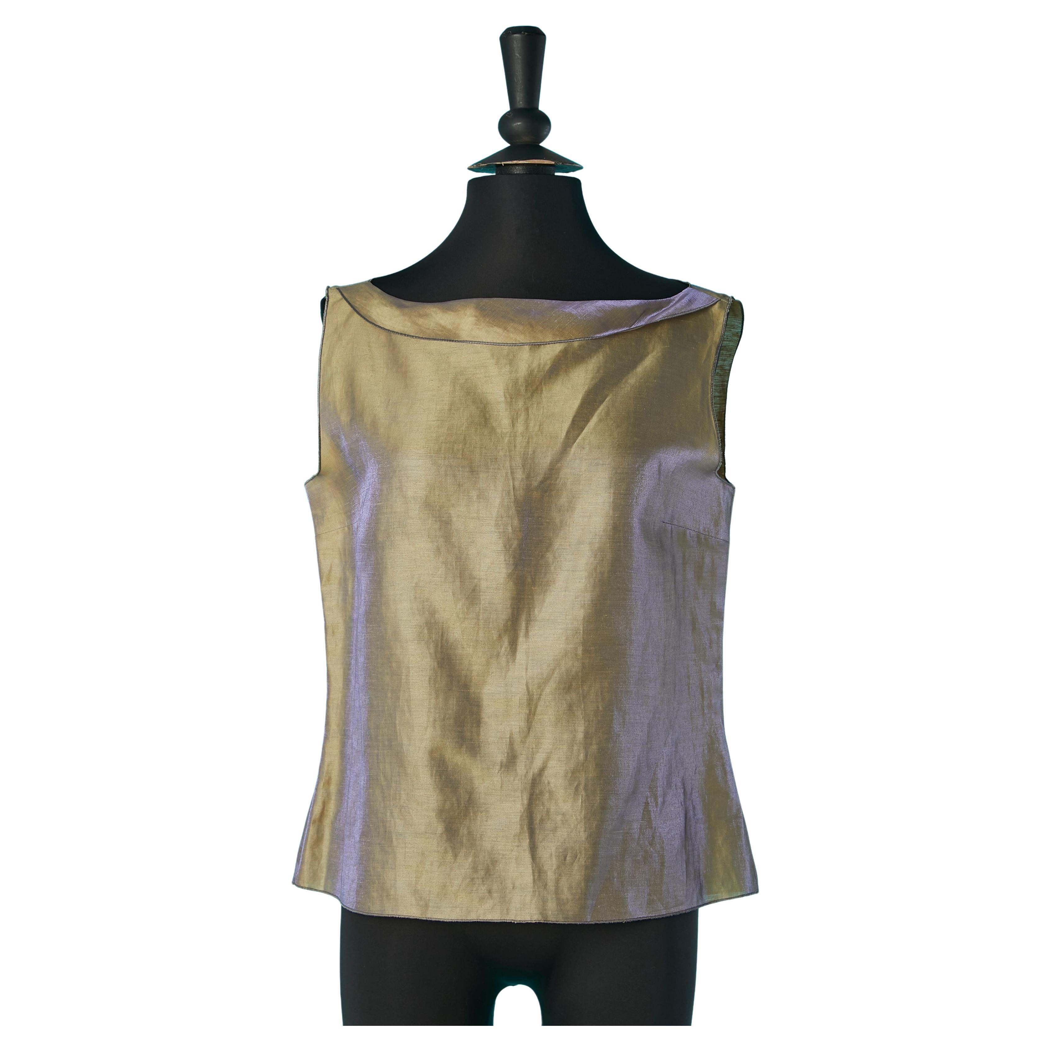 Golden brow sleeveless top with shiny purple reflection Chanel  For Sale