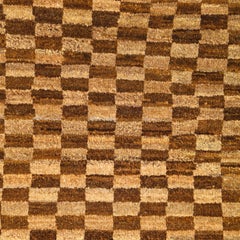 Golden Brown Hand-Knotted Geometric Checkered Wool Persian Carpet, 8' x 10'