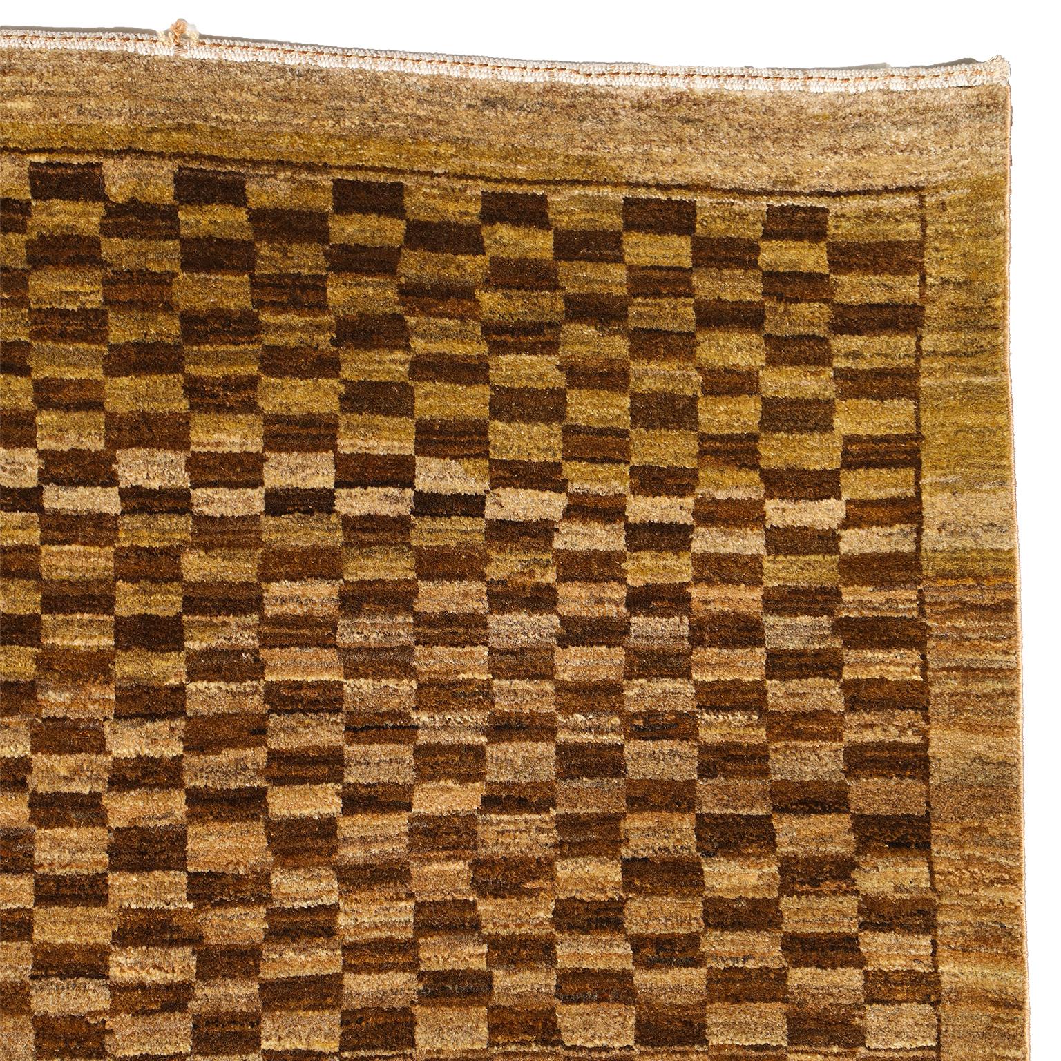 Perse Tapis persan en laine à carreaux géométriques, noué à la main, brun doré, 8' x 10'. en vente