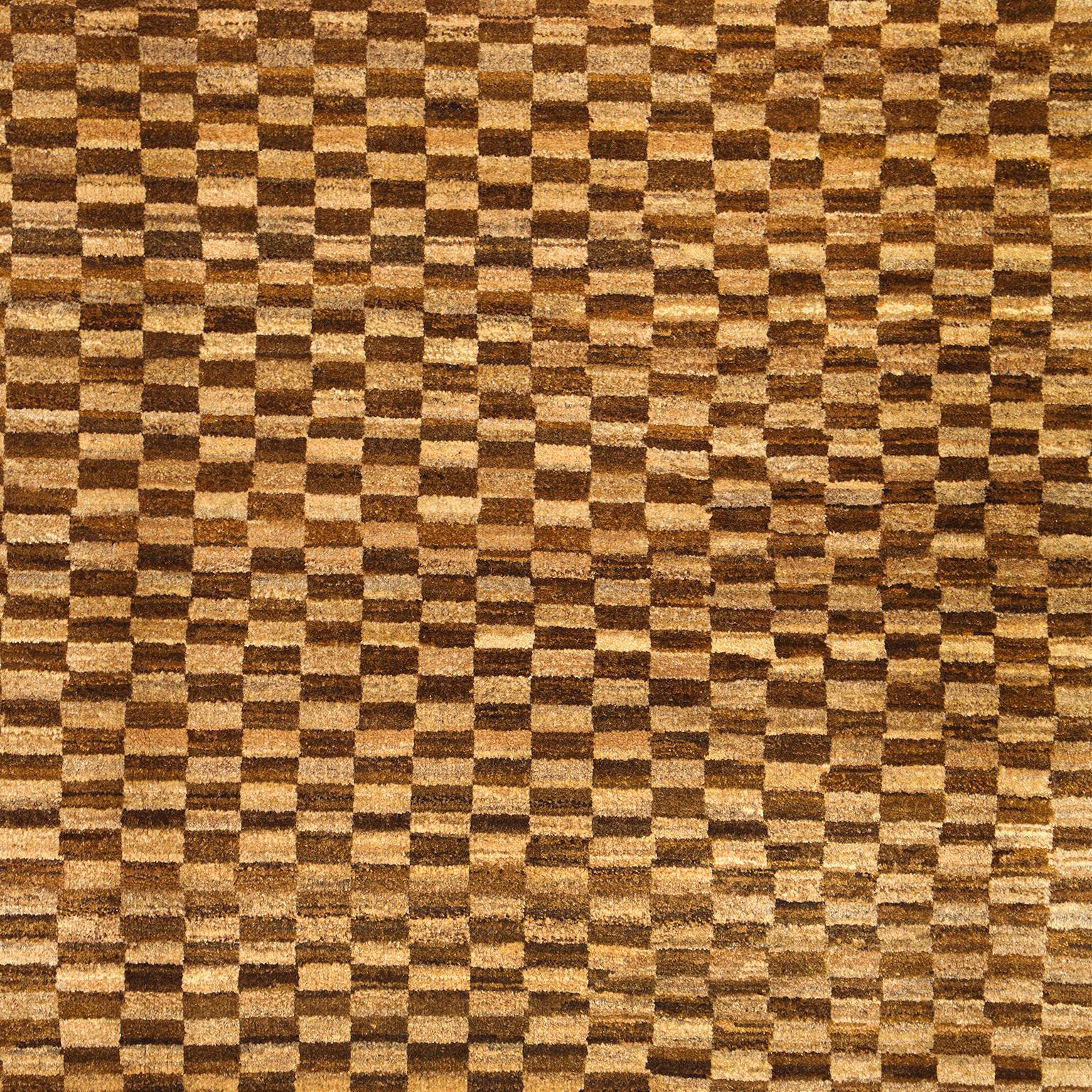 Tapis persan en laine à carreaux géométriques, noué à la main, brun doré, 8' x 10'. Neuf - En vente à New York, NY