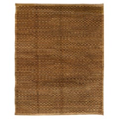 Tappeto persiano in lana a scacchi geometrici annodato a mano di colore marrone dorato, 8
 x 10
