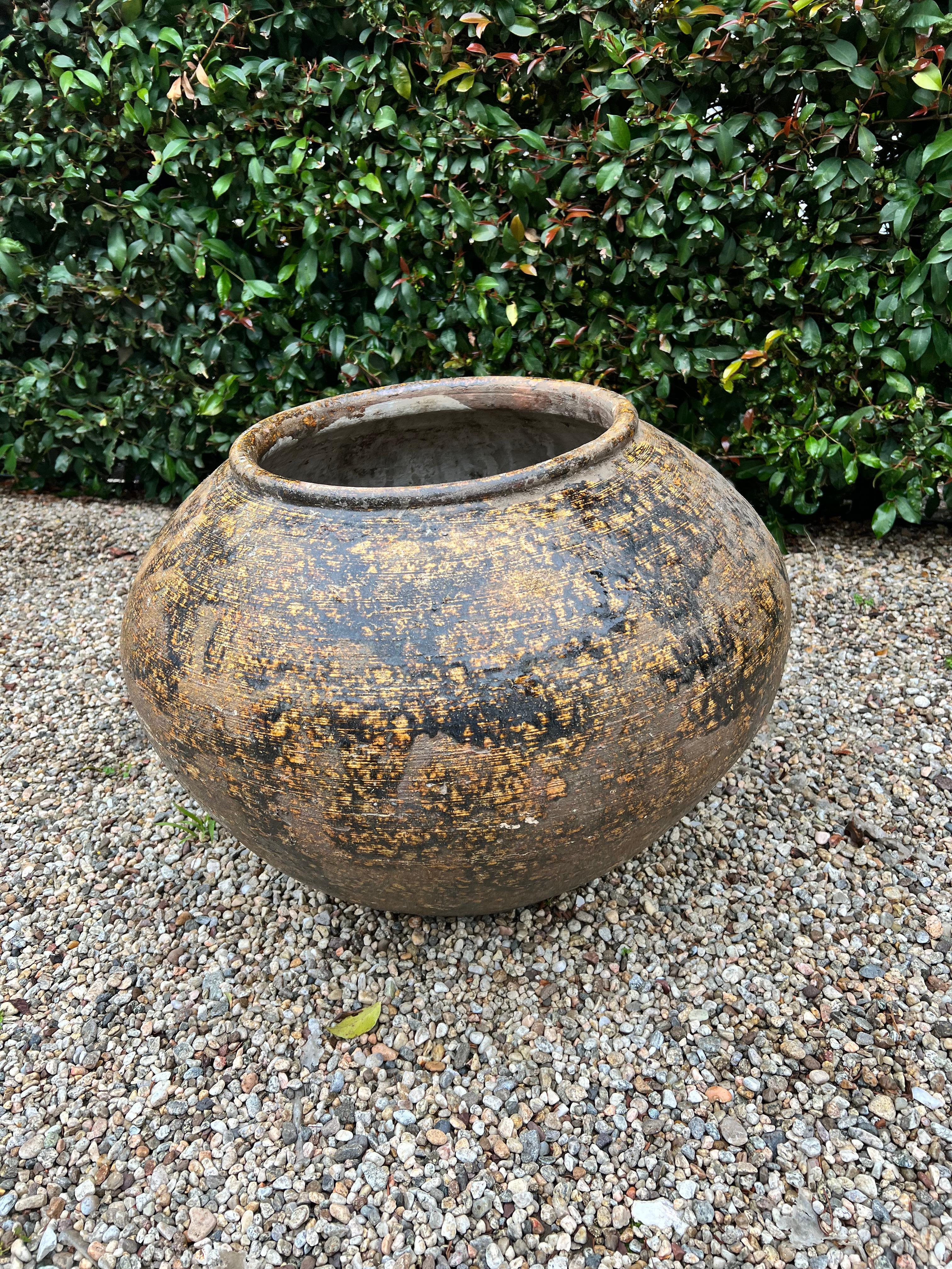 Golden Brown Patinated Glazed Terracotta Planter In Good Condition For Sale In Los Angeles, CA