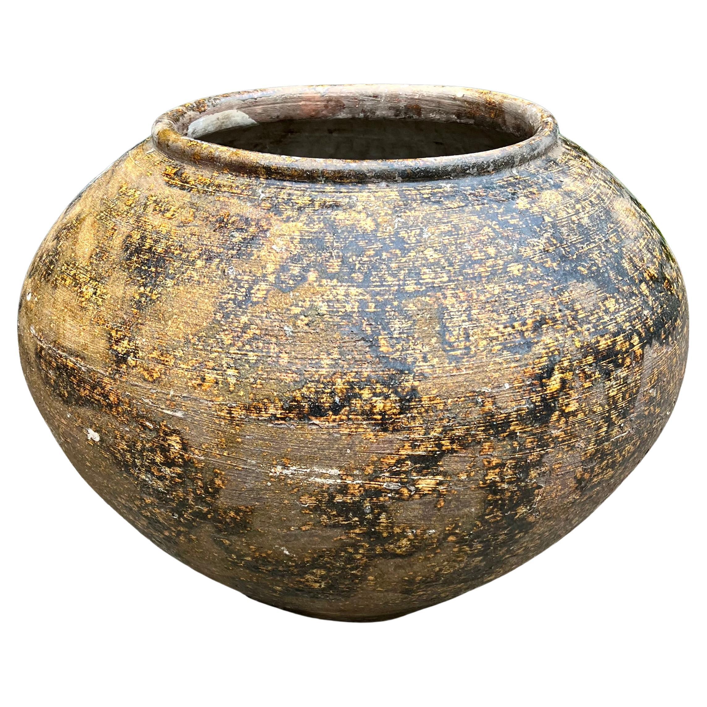 Golden Brown Patinated Glazed Terracotta Planter For Sale