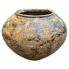 Used Golden Brown Patinated Glazed Terracotta Planter
