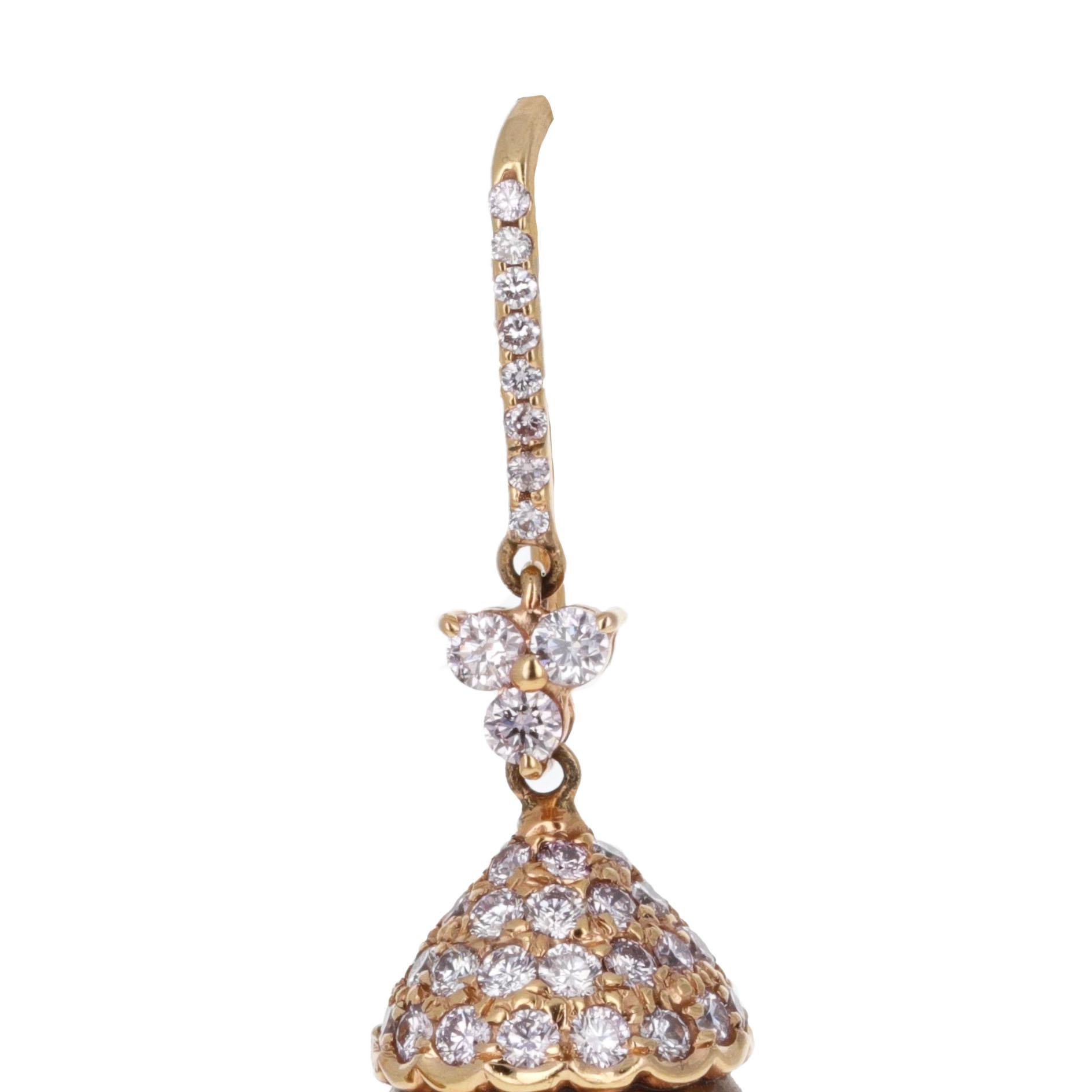 Women's Golden Brown Pearl and Pink Diamond Dangle Earrings For Sale