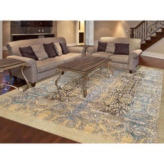Golden Brown Silk with Textured Wool Hand Knotted Oriental Rug 8'0" x 9'10"