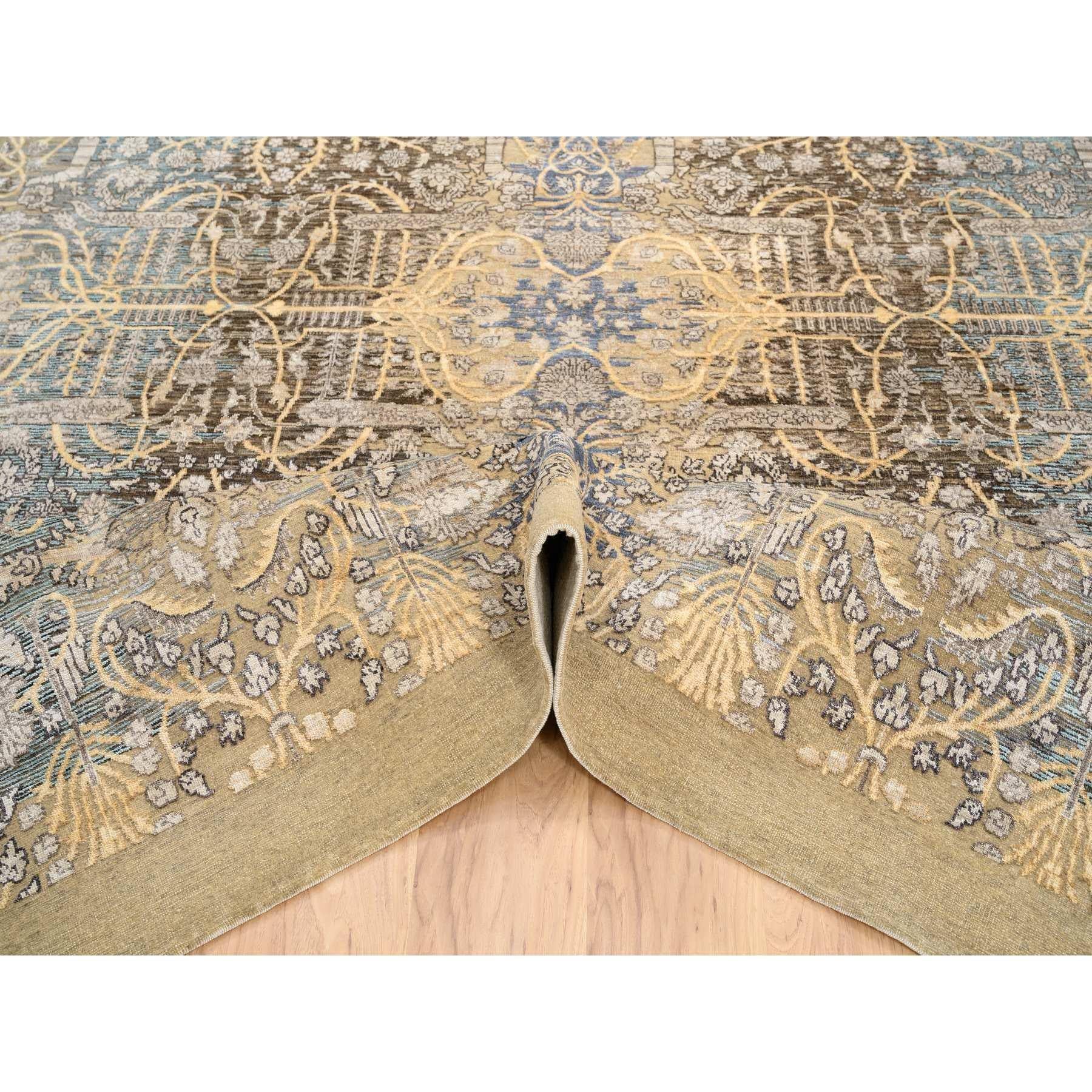 Tappeto orientale annodato a mano in seta marrone dorata con lana testurizzata 8'0