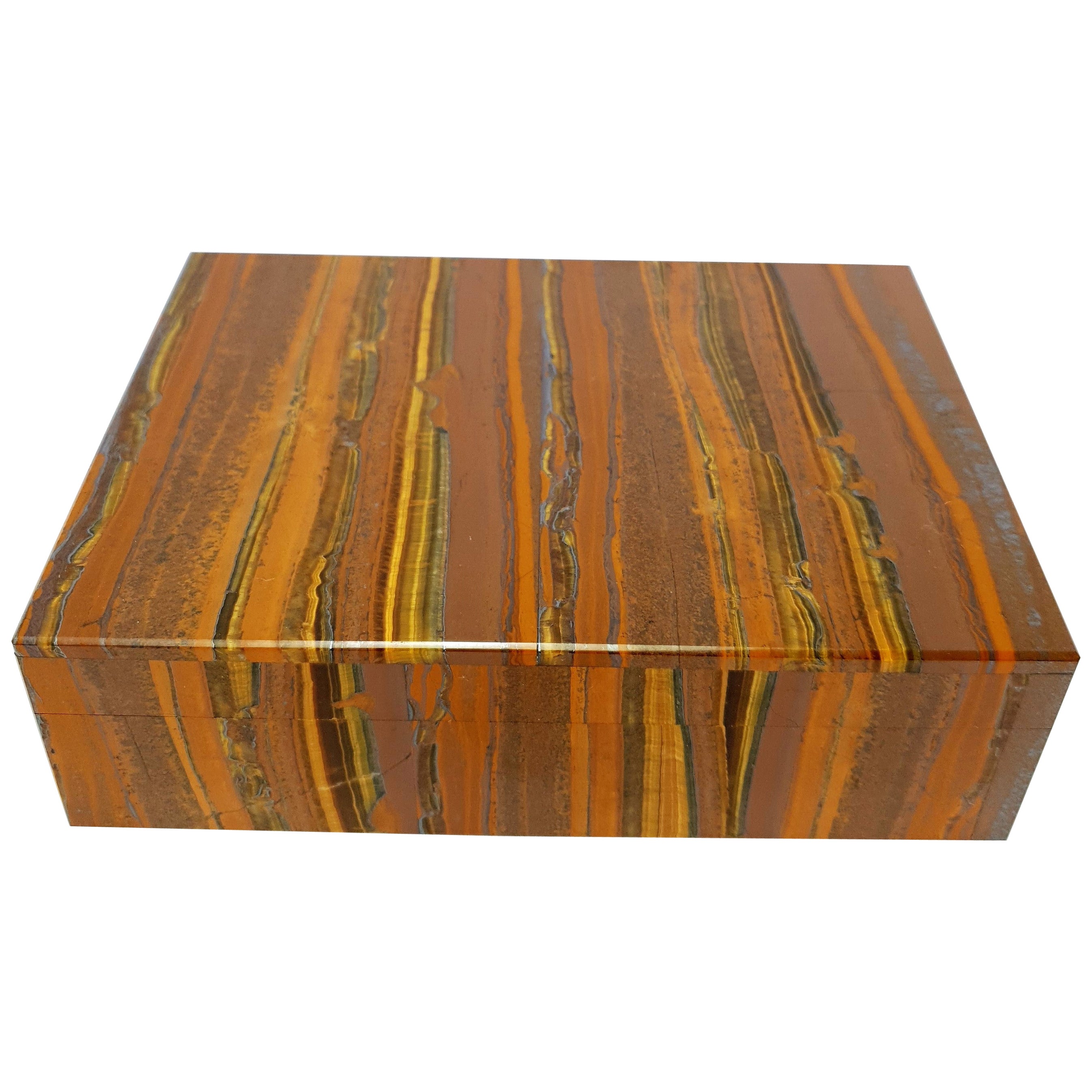 Golden Brown Tiger Iron Interior Design Gemstone Box with Black Marble