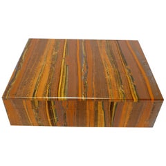 Caja de Piedras Preciosas de Hierro de Tigre Marrón Dorado de Diseño Interior con Mármol Negro