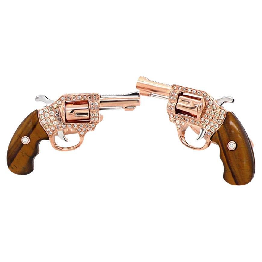 Golden Brown Tigers Eye Stone & Fancy Diamond 18K Rose Gold Gun Manschettenknöpfe im Angebot