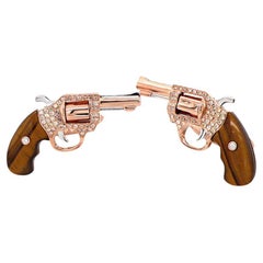 Golden Brown Tigers Eye Stone & Fancy Diamond 18K Rose Gold Gun Manschettenknöpfe