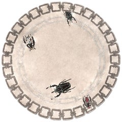 Contemporary Golden Bugs Round Rug in Hand-Tufted Botanical Silk by Rug'Society