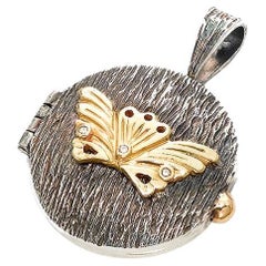 18k Gold Butterfly Hinged Locket with Diamonds and Spinels