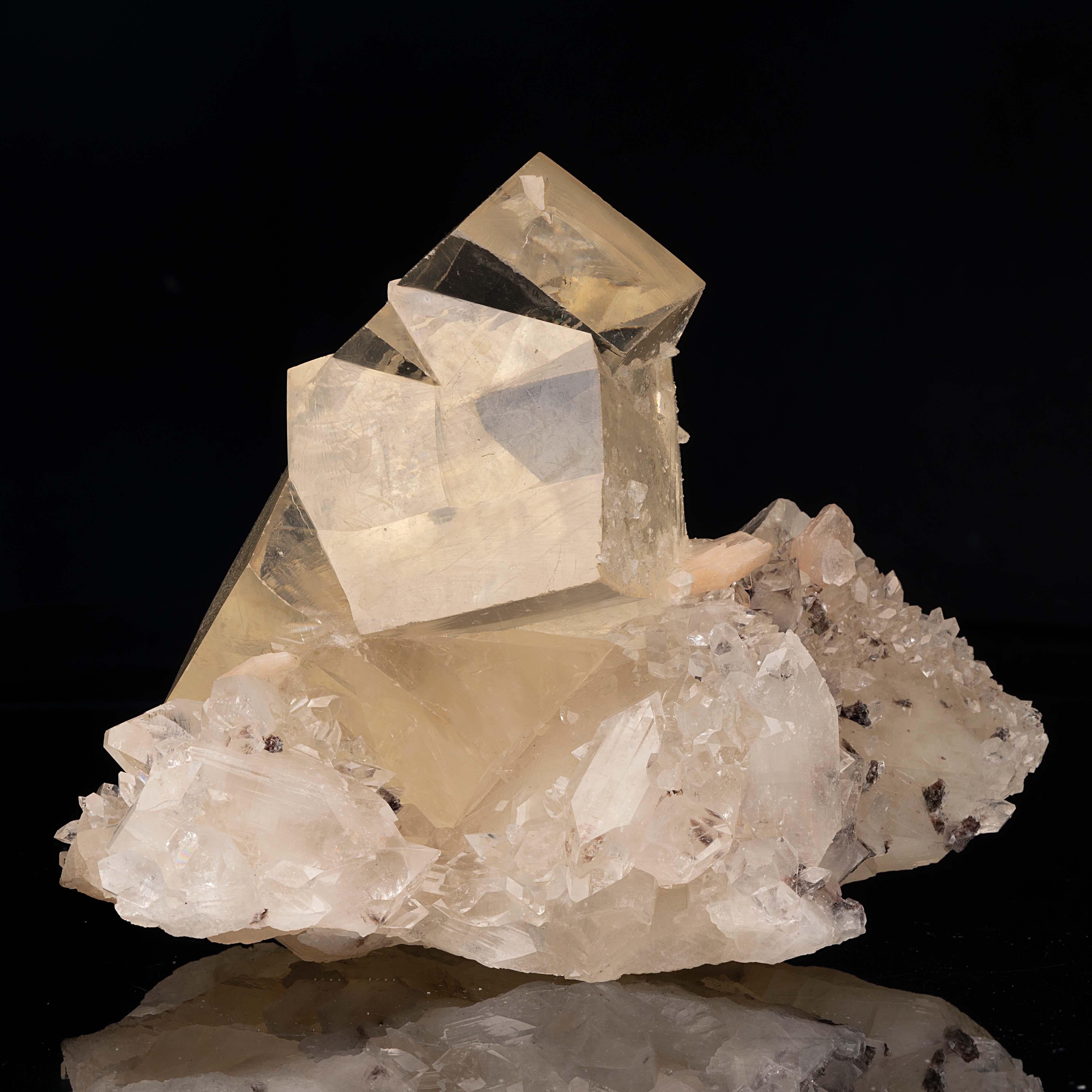 Indian Golden Calcite on Apophyllite with Stilbite For Sale