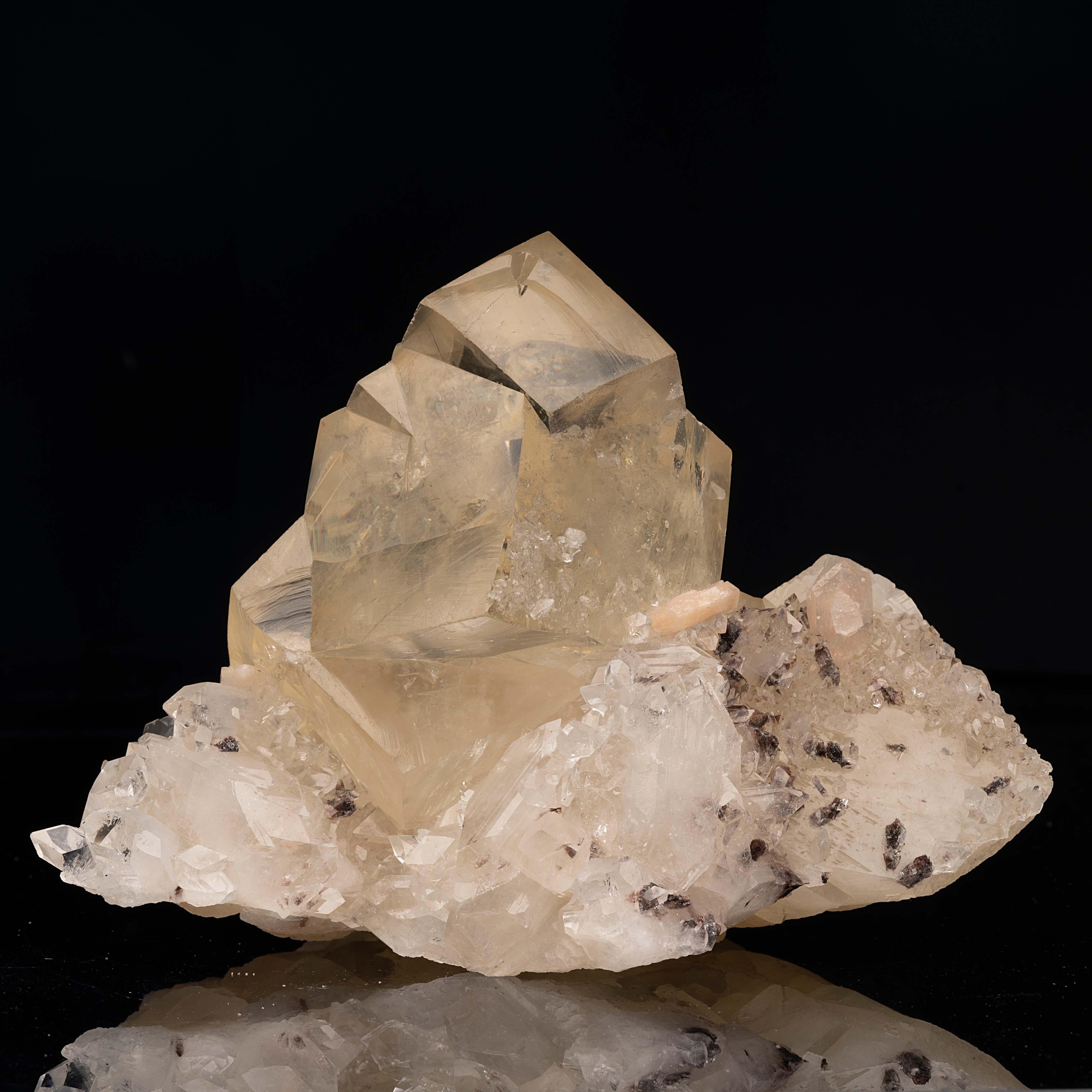 Contemporary Golden Calcite on Apophyllite with Stilbite For Sale