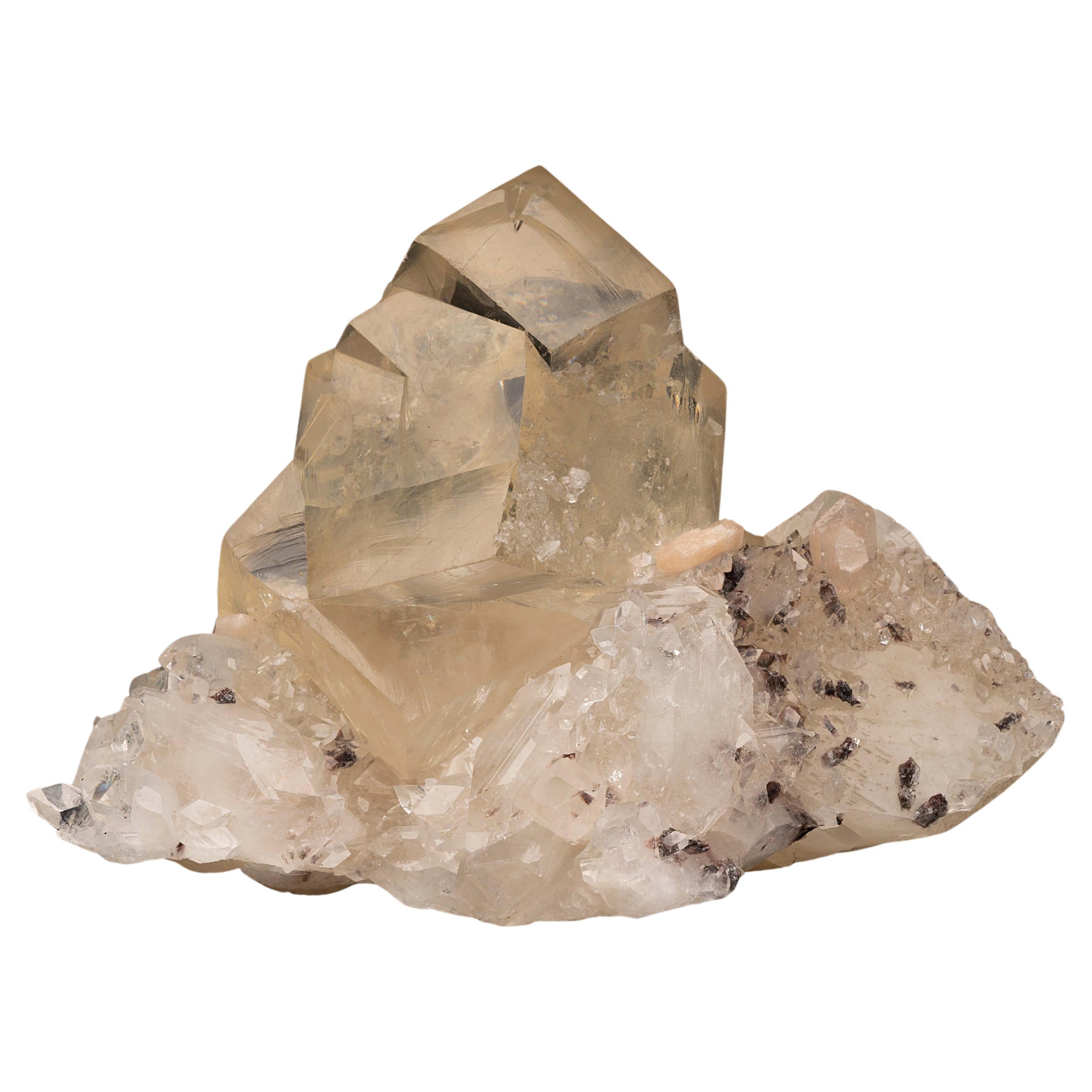 Golden Calcite on Apophyllite with Stilbite