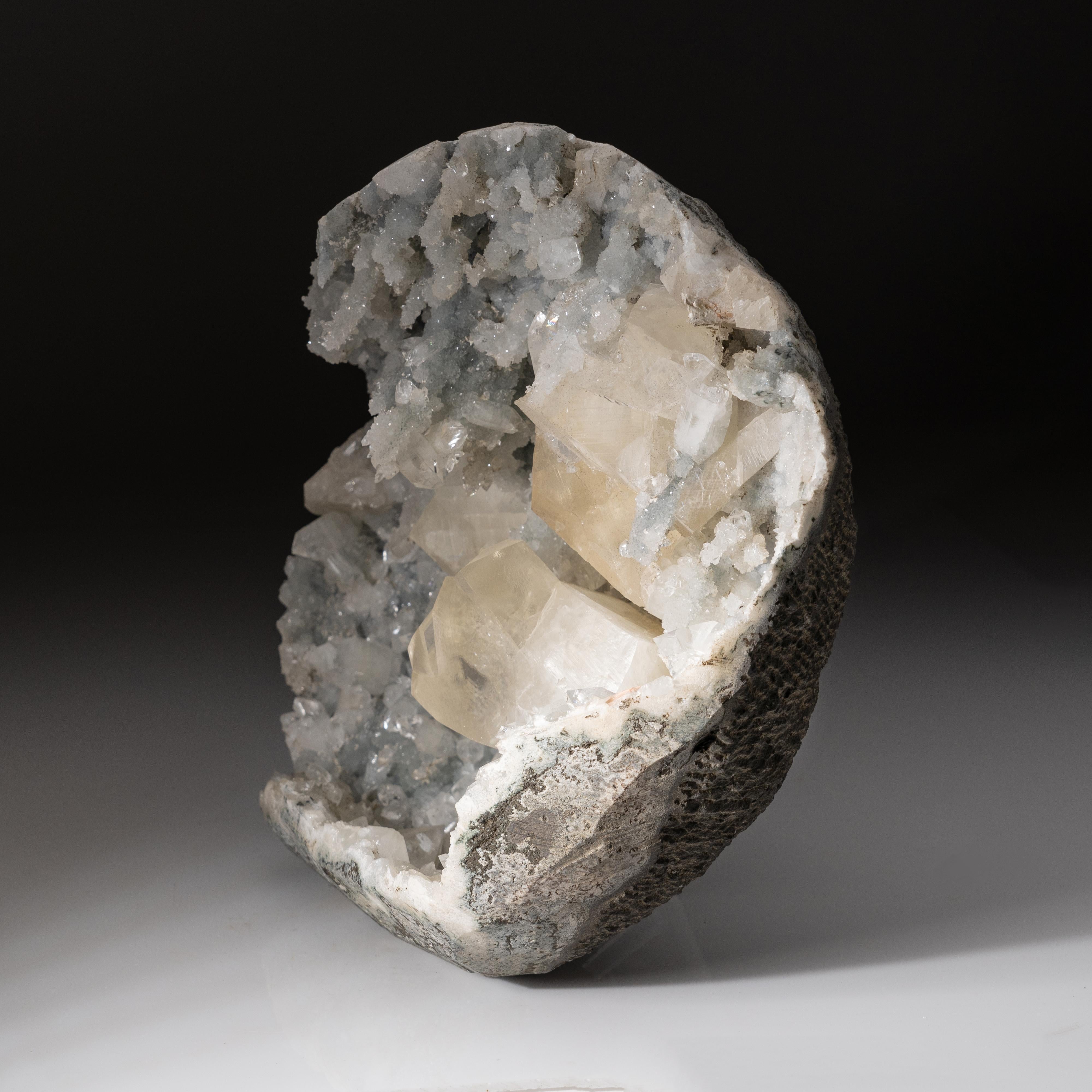 18th Century and Earlier Golden Calcite Mineral with Apophyllite Geode From Nasik District, India For Sale