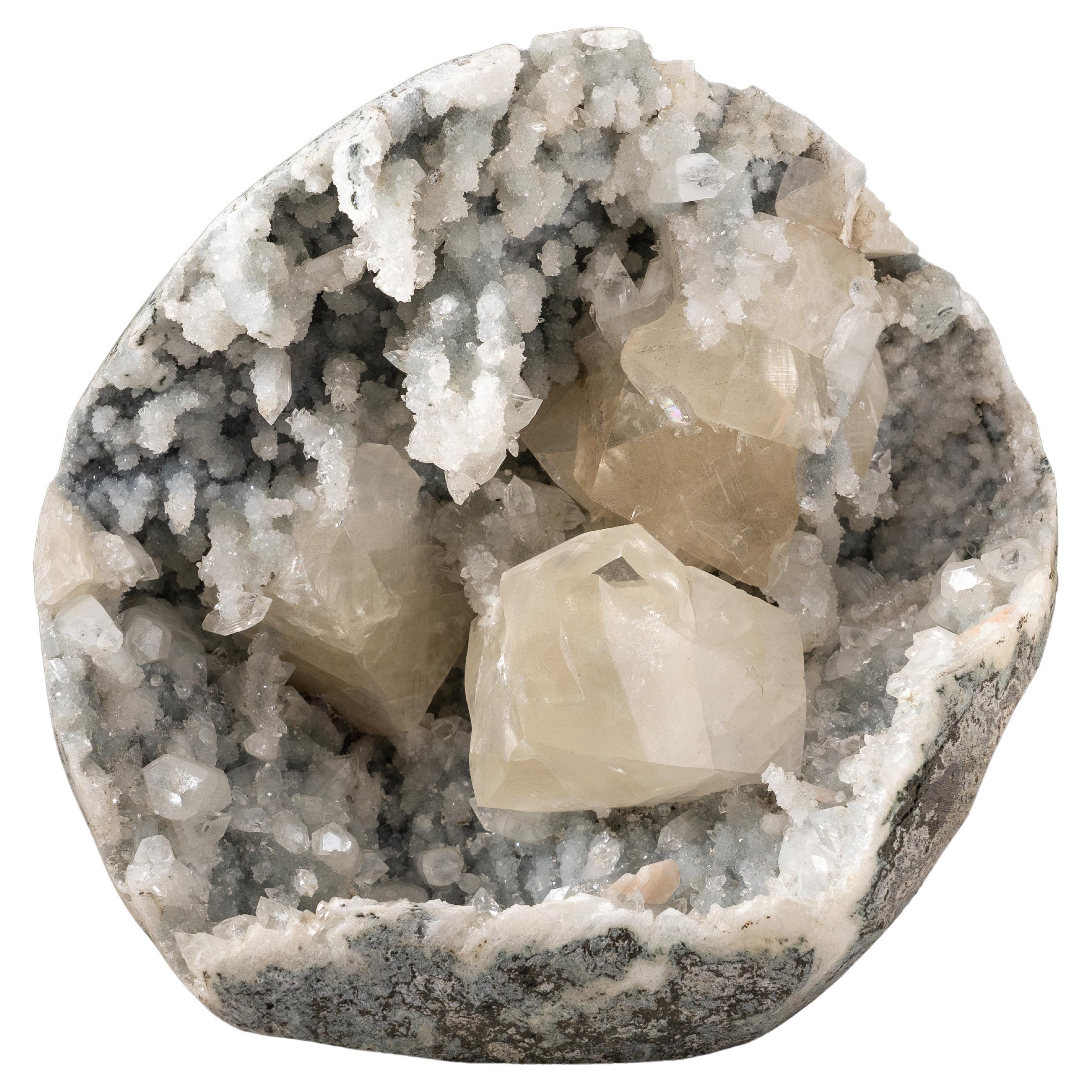 Golden Calcite Mineral with Apophyllite Geode From Nasik District, India