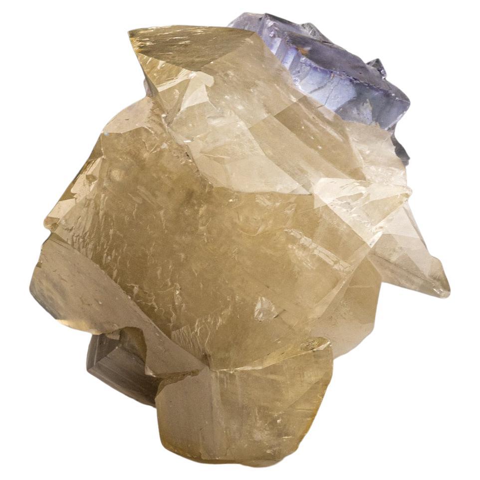 Calcite dorata con fluorite dalle miniere di Xianghualing-Xianghuapu, Hunan, Cina