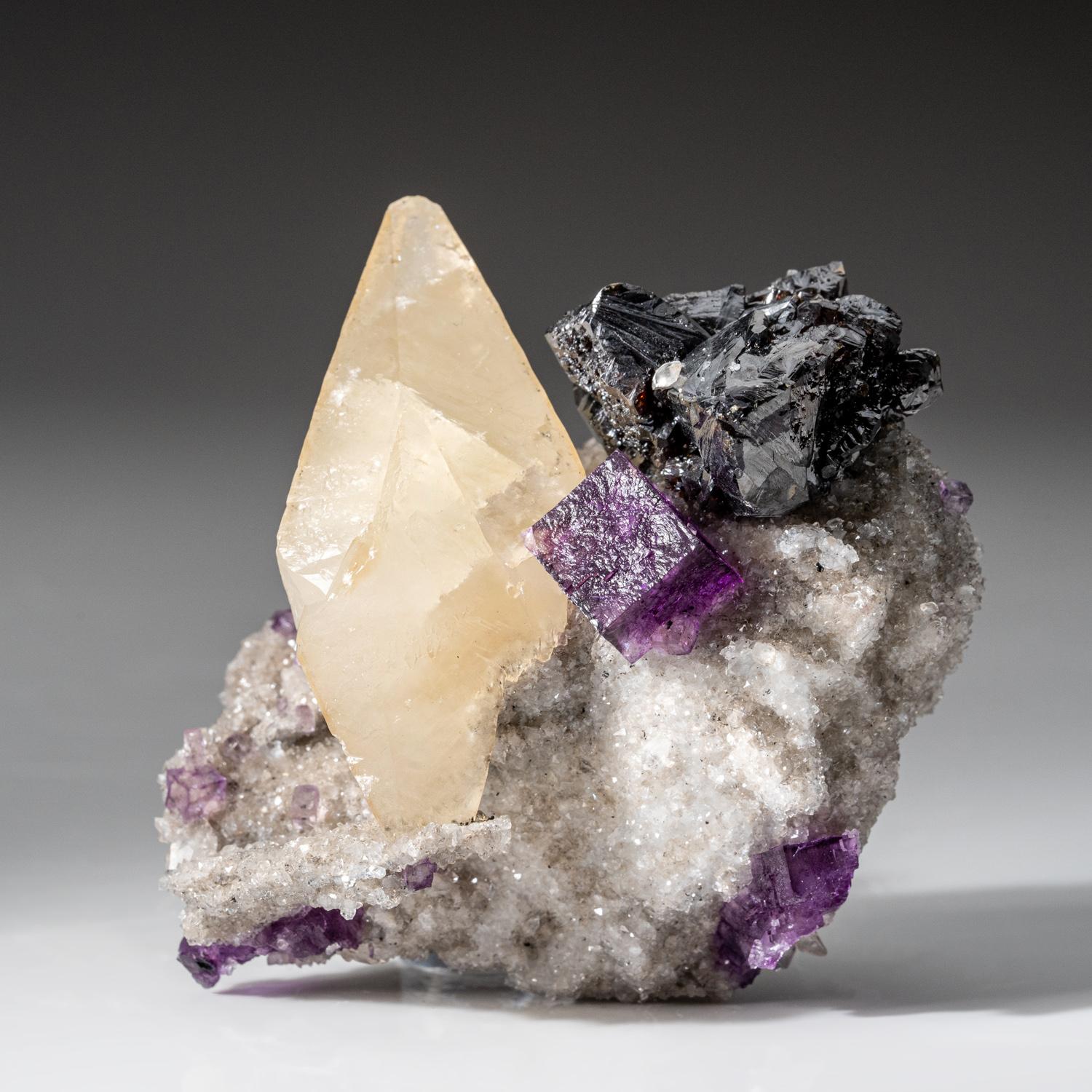 Other Golden Calcite with Sphalerite and Fluorite Crystal from Elmwood Mine, Tennessee For Sale