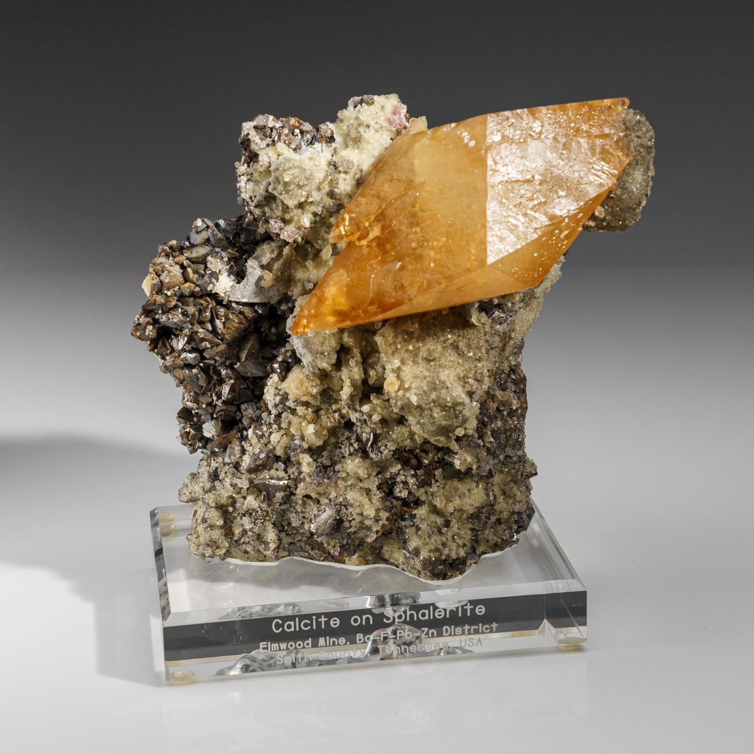 American Golden Calcite with Sphalerite Crystal from Elmwood Mine, Tennessee (4 lbs) For Sale