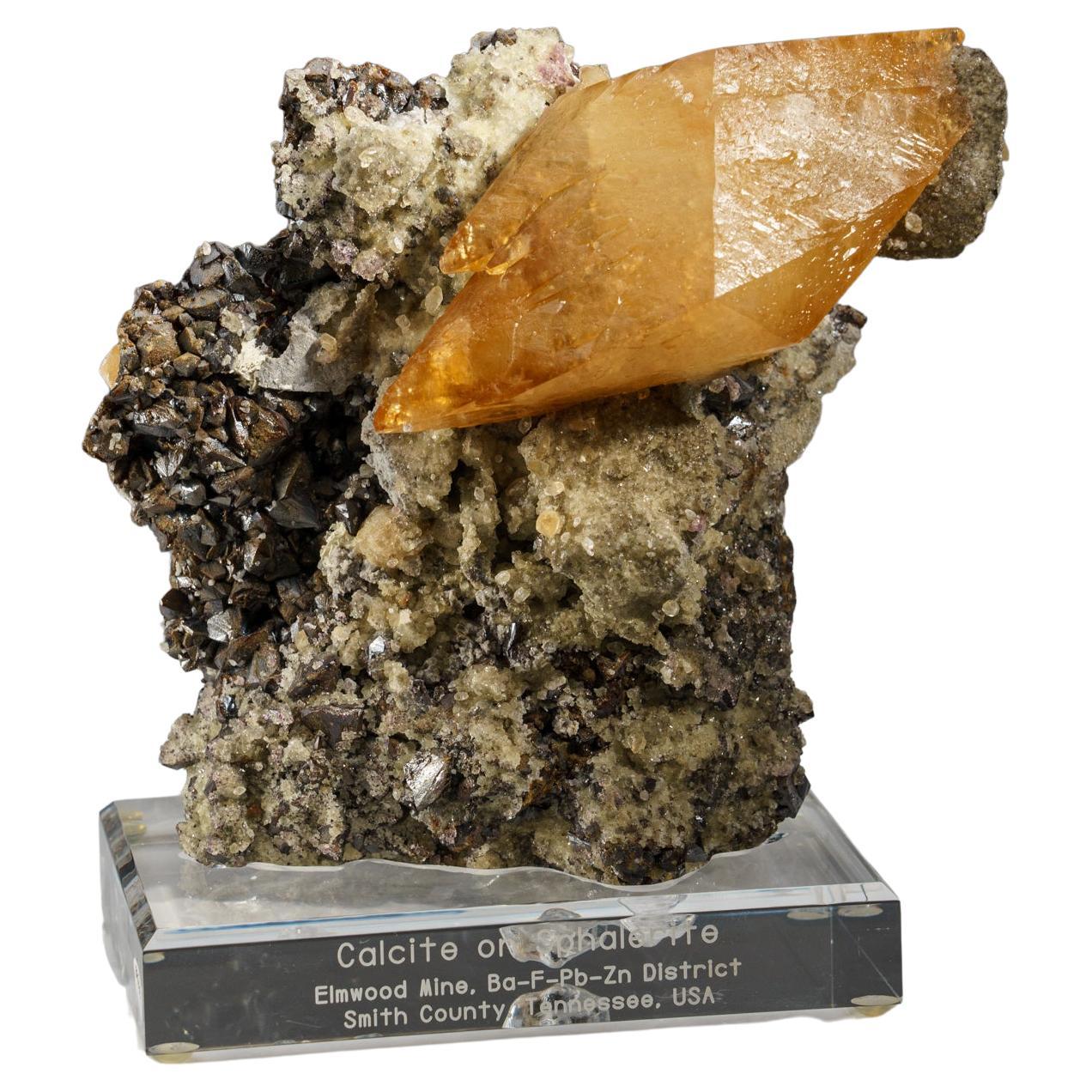 Golden Calcite with Sphalerite Crystal from Elmwood Mine, Tennessee (4 lbs) For Sale