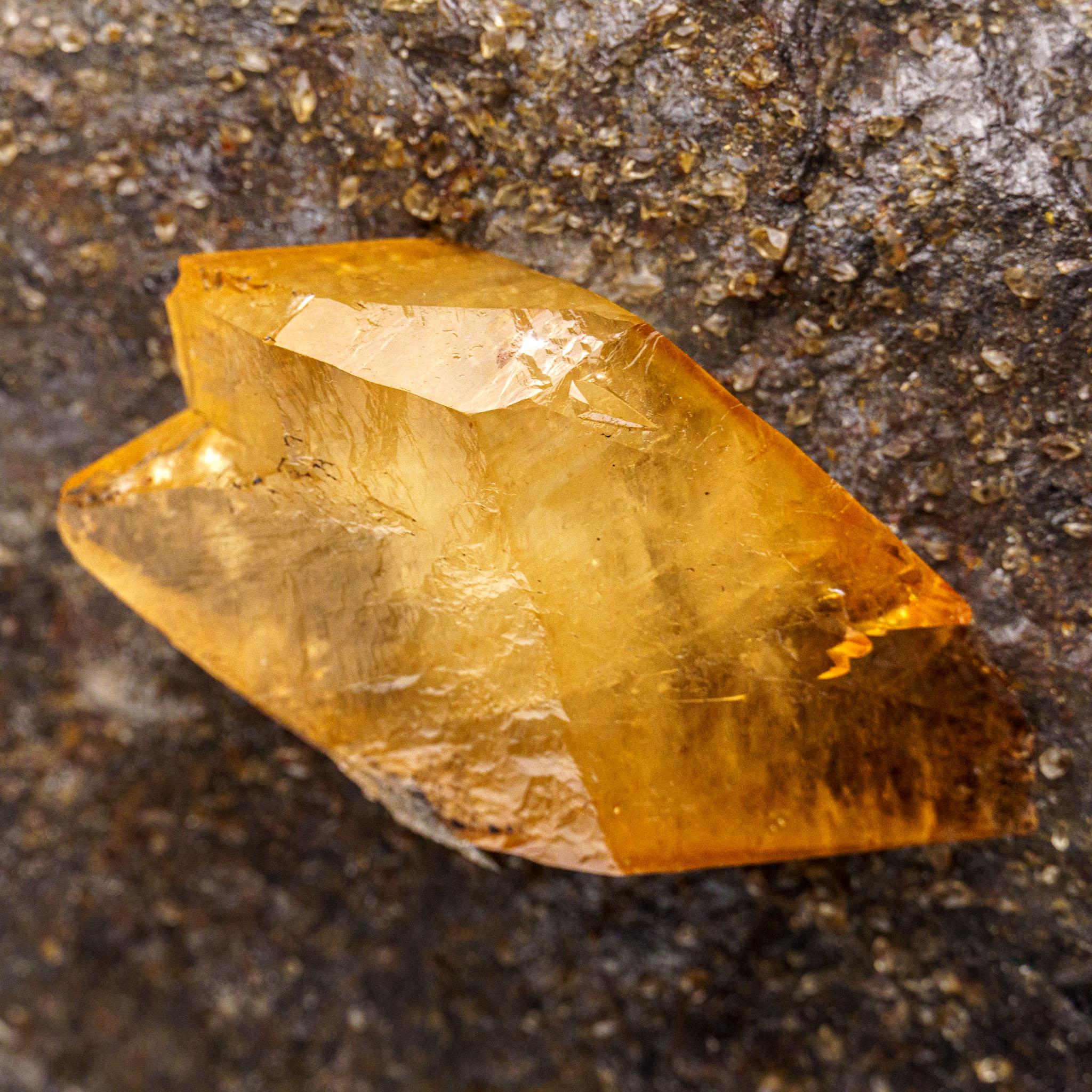 Goldenes Calcite mit Sphaleritkristall aus der Ulmenholz Mine, Tennessee im Angebot 3