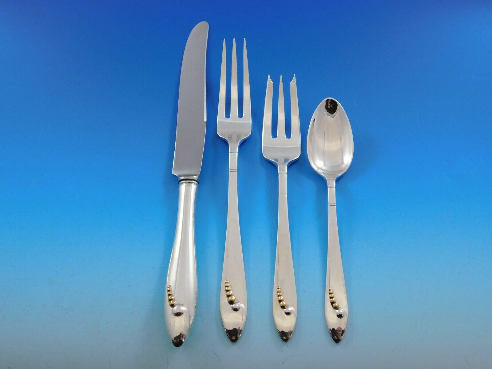 Golden Caviar by Black Starr & Gorham Sterling Silver Flatware Set Service 99 Pc In Excellent Condition For Sale In Big Bend, WI