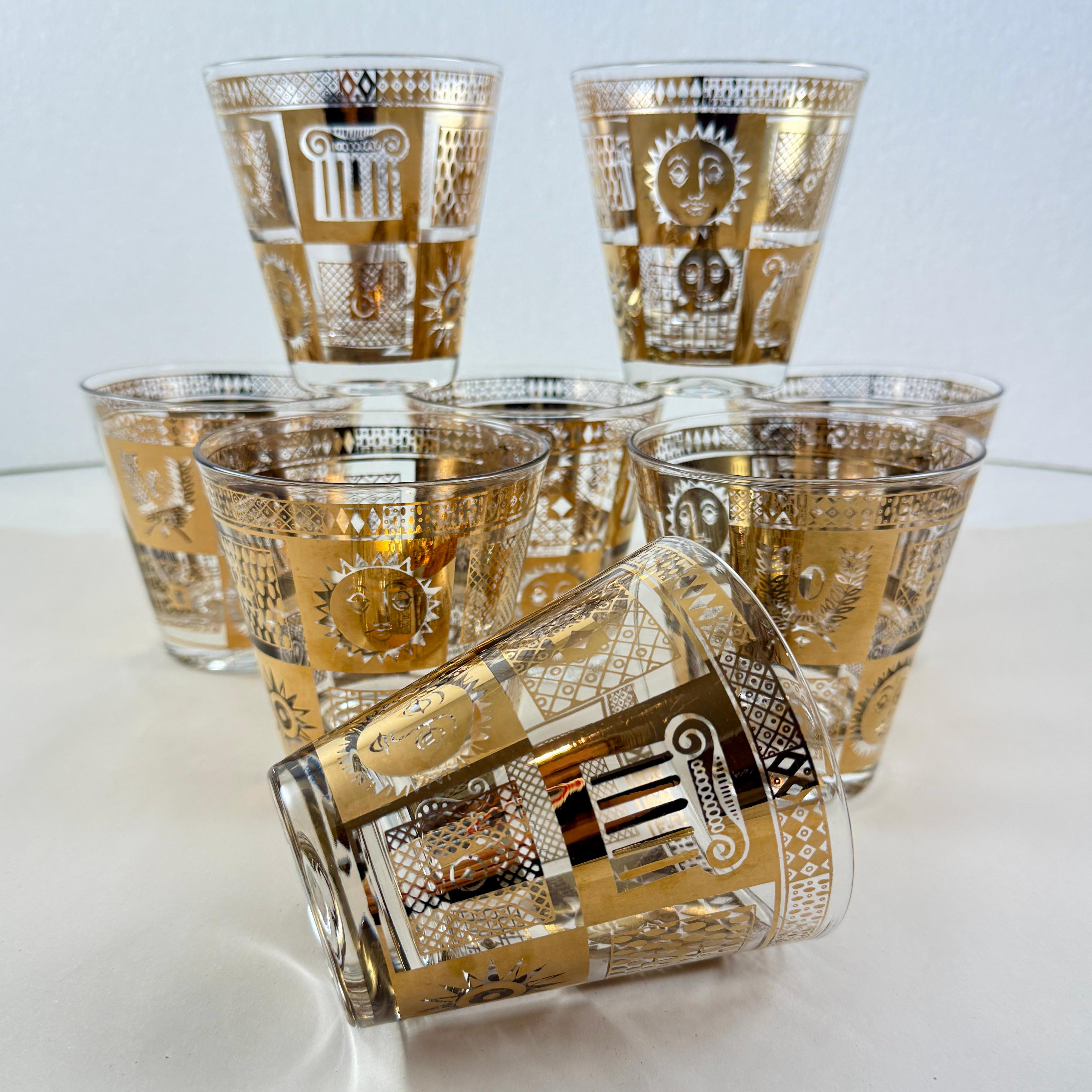 Mid-Century Modern Golden Celeste Briard Glasses, set of eight, circa 1957 For Sale
