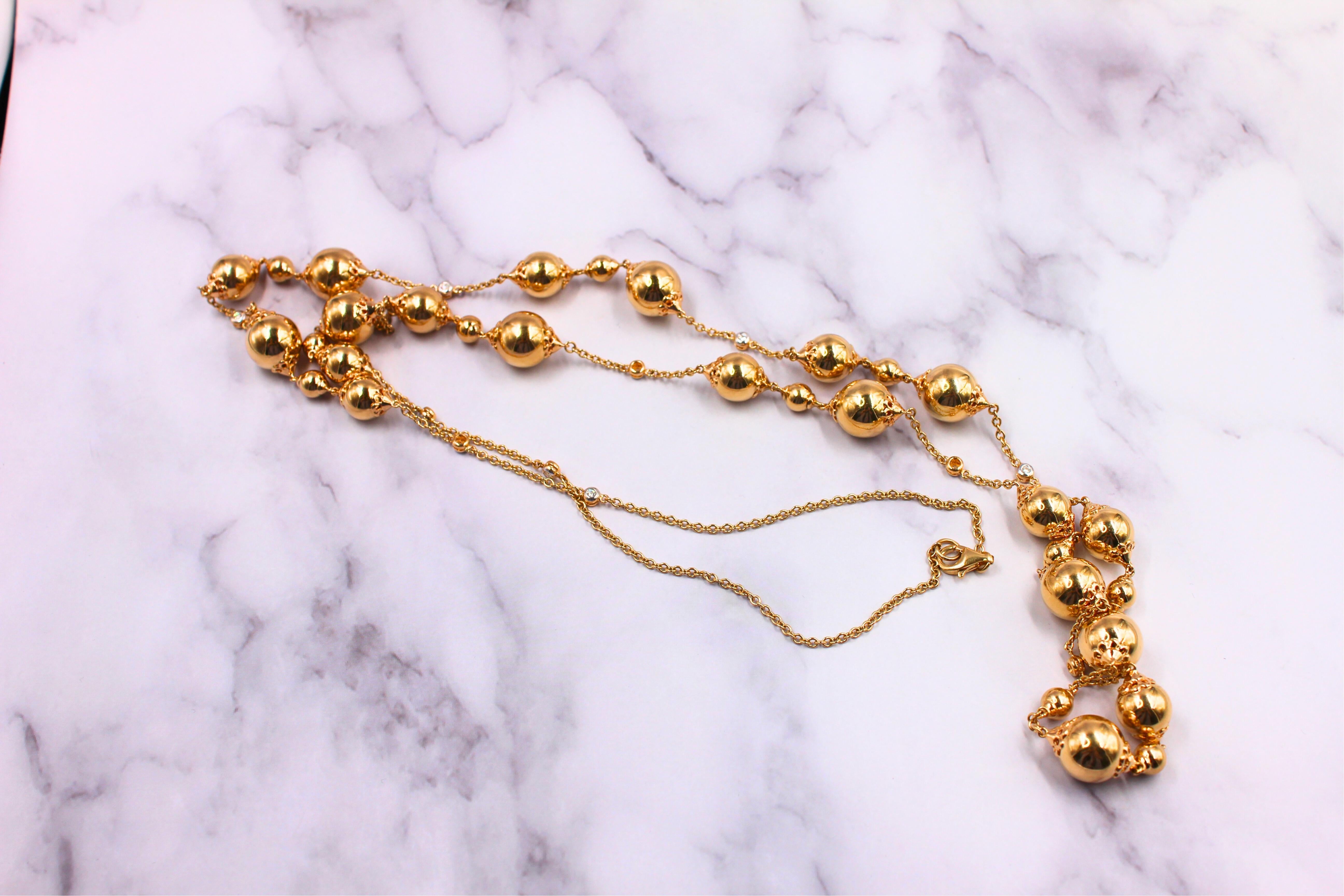 Golden Celestial Planets Spheres Globes Diamonds 18k Yellow Gold Long Necklace In New Condition For Sale In Oakton, VA