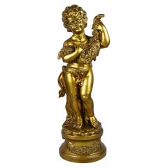 Golden Ceramic Sculpture Putto with Bouquet of Flowers, Austria, circa 1930