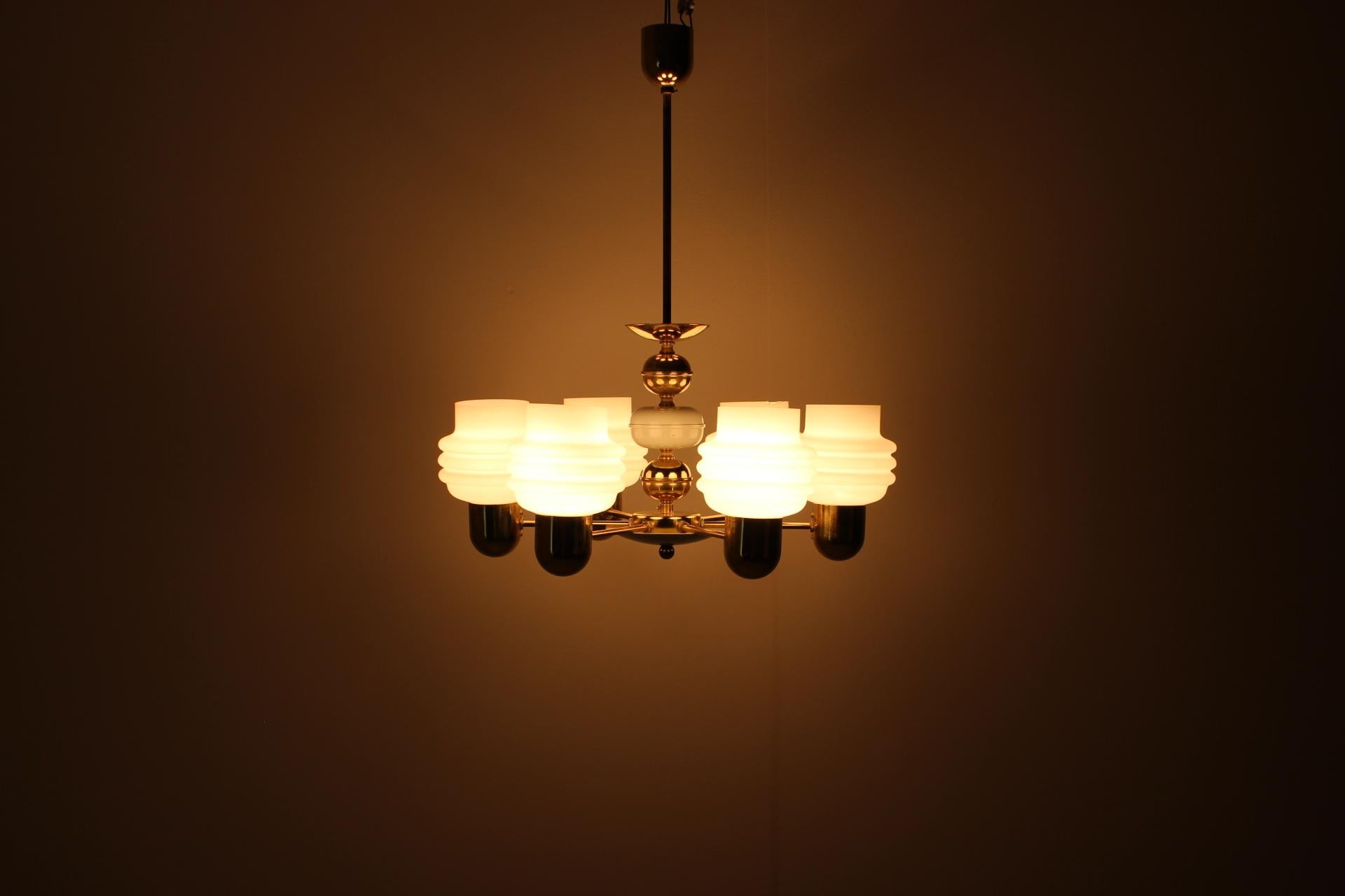 Golden Chandelier by Kamenicky Senov, 1970s, Czechoslovakia For Sale 7