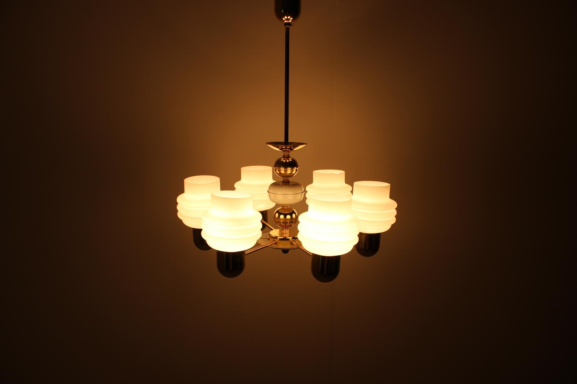 Golden Chandelier by Kamenicky Senov, 1970s, Czechoslovakia For Sale 8
