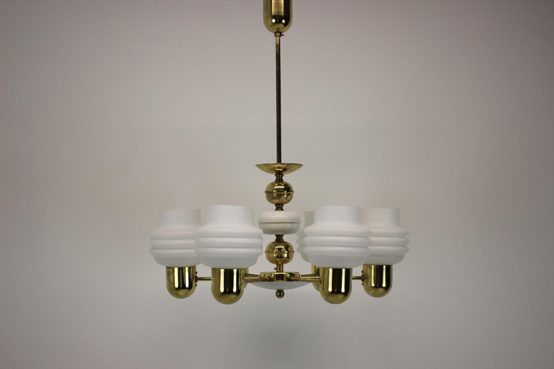 Golden Chandelier by Kamenicky Senov, 1970s, Czechoslovakia In Good Condition For Sale In Praha, CZ