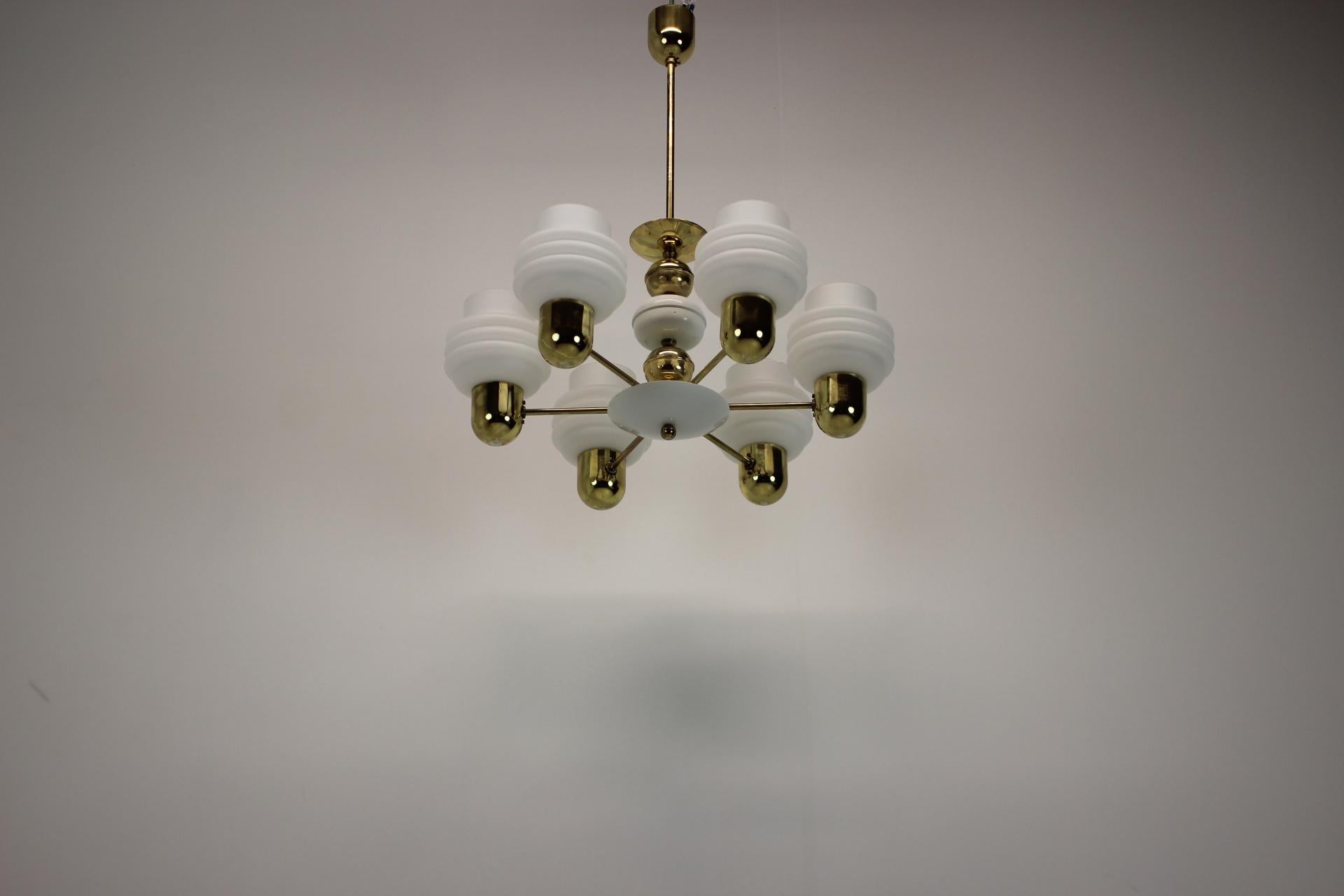 Late 20th Century Golden Chandelier by Kamenicky Senov, 1970s, Czechoslovakia For Sale