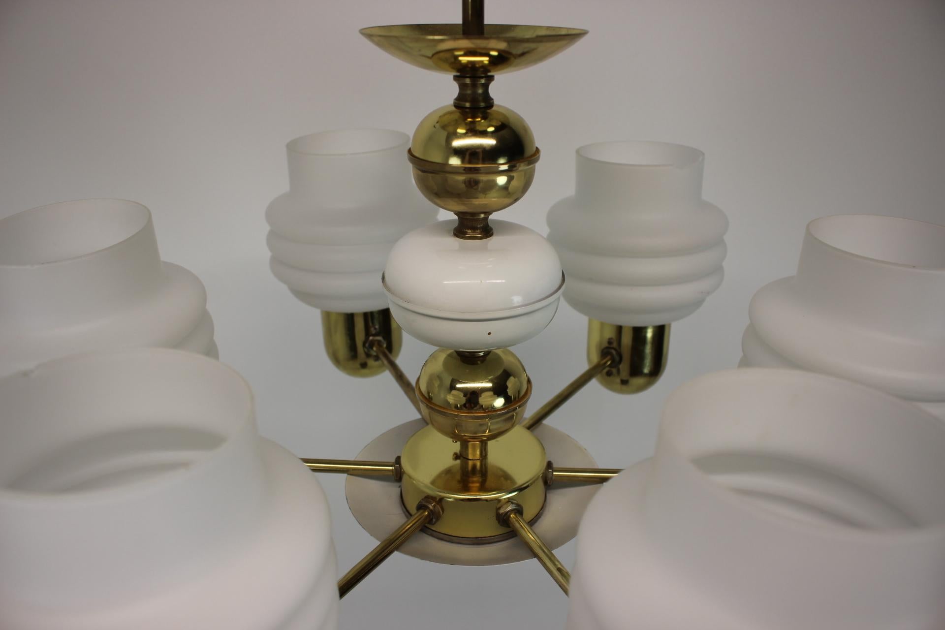 Golden Chandelier by Kamenicky Senov, 1970s, Czechoslovakia For Sale 3