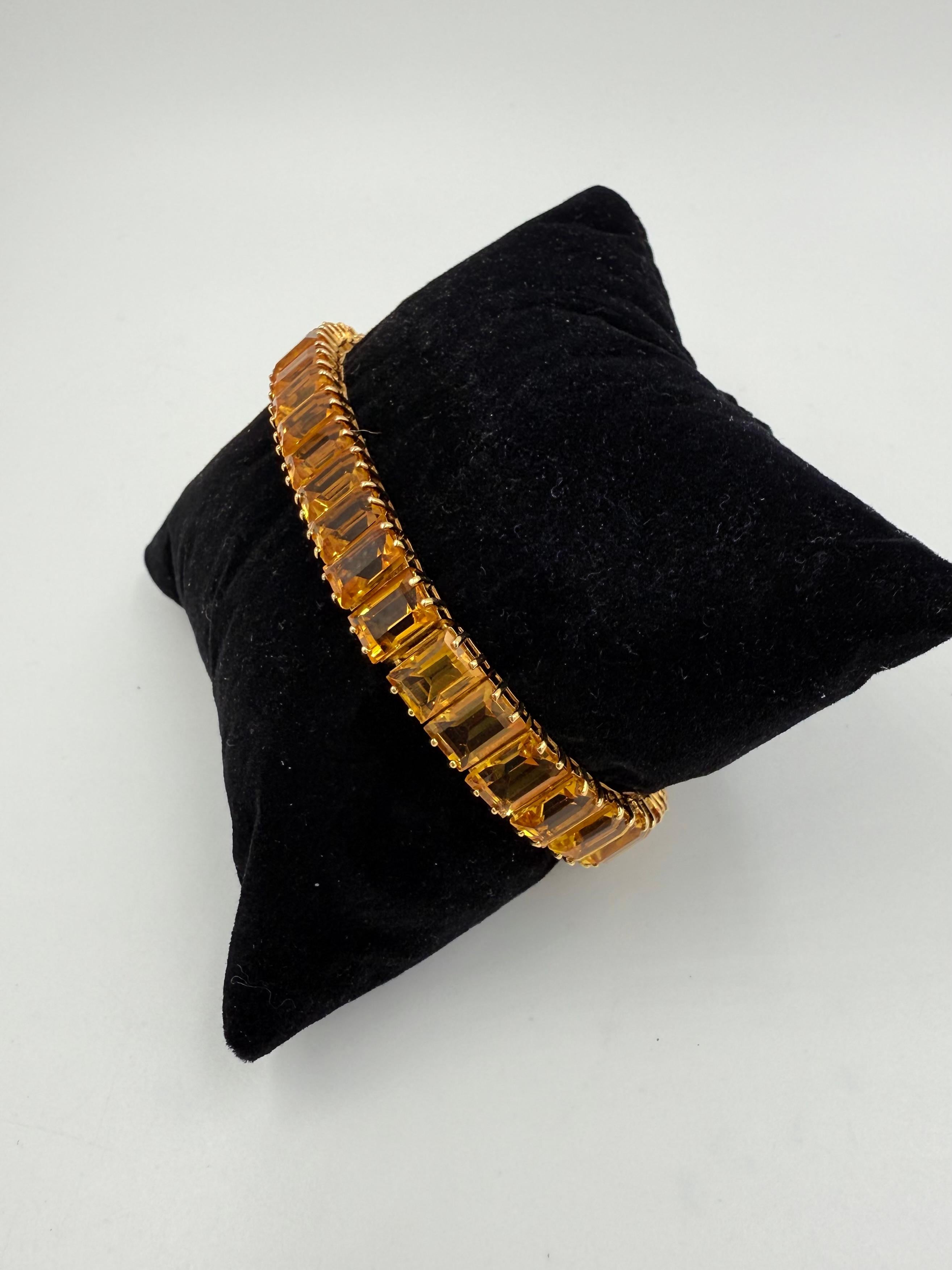 Femenino o masculino Pulsera Línea Citrino Dorado Oro Amarillo 14k Circa 1990s en venta